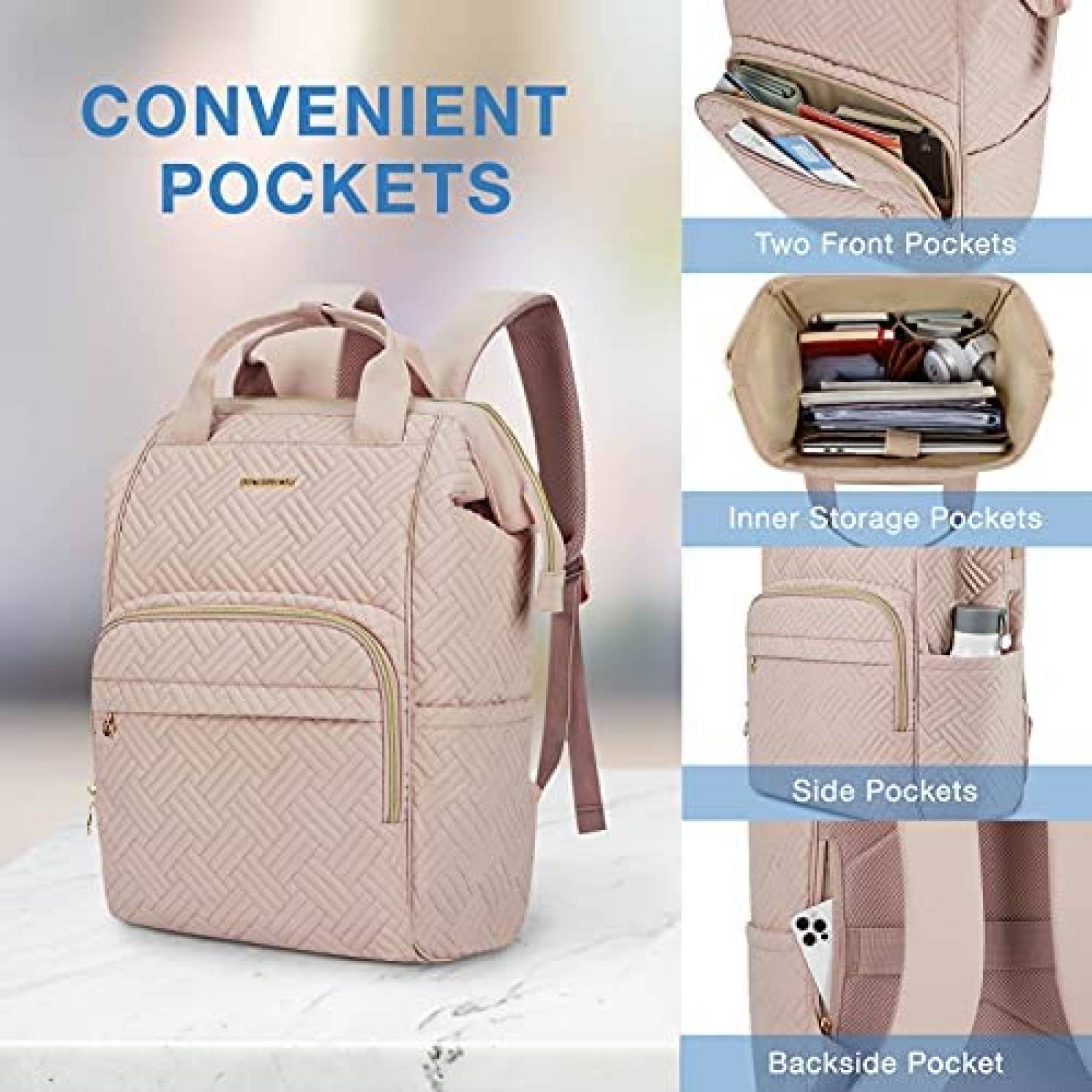 Mochila BAGSMART 15.6" Mujer Trasera Impermeable -Rosa