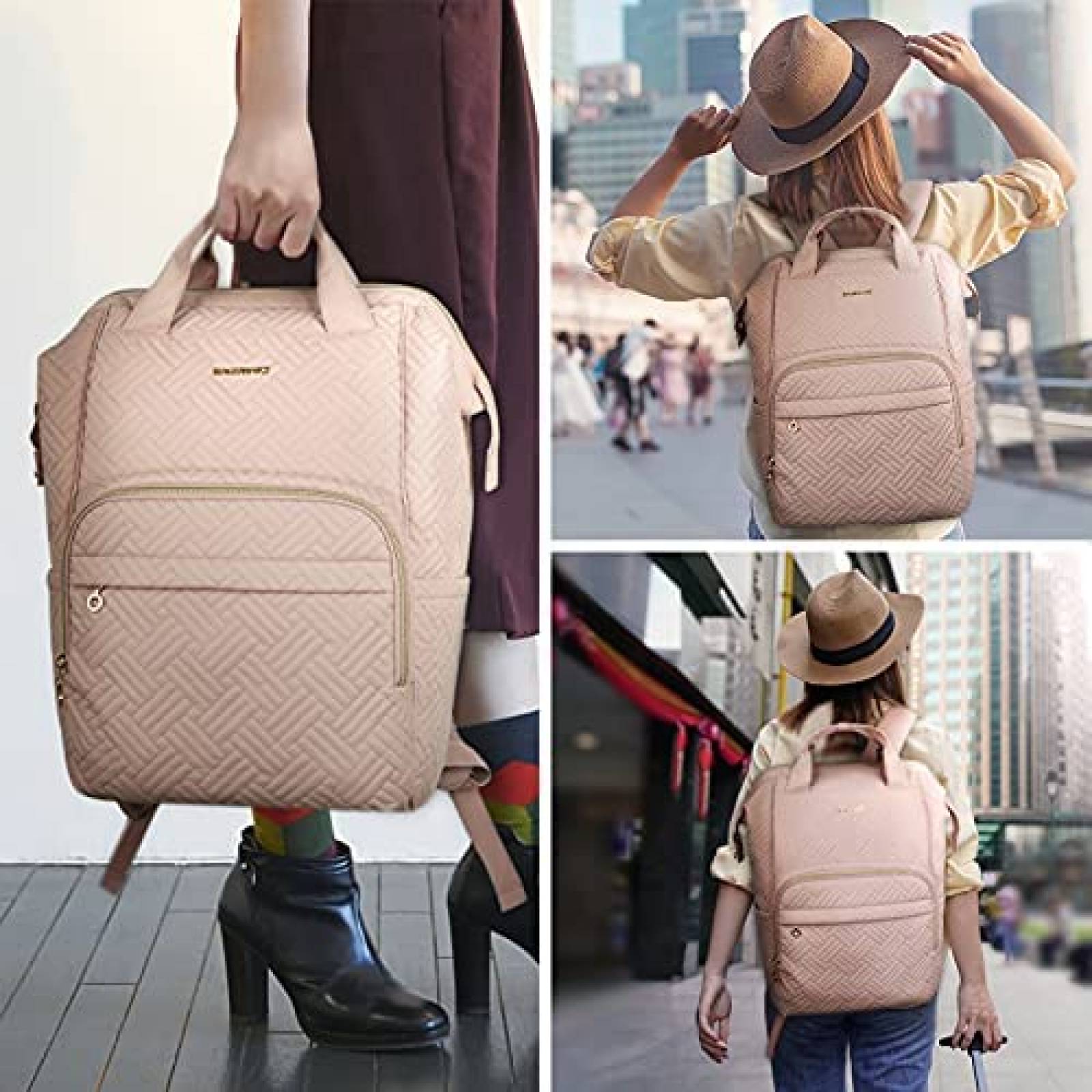 Mochila BAGSMART 15.6" Mujer Trasera Impermeable -Rosa