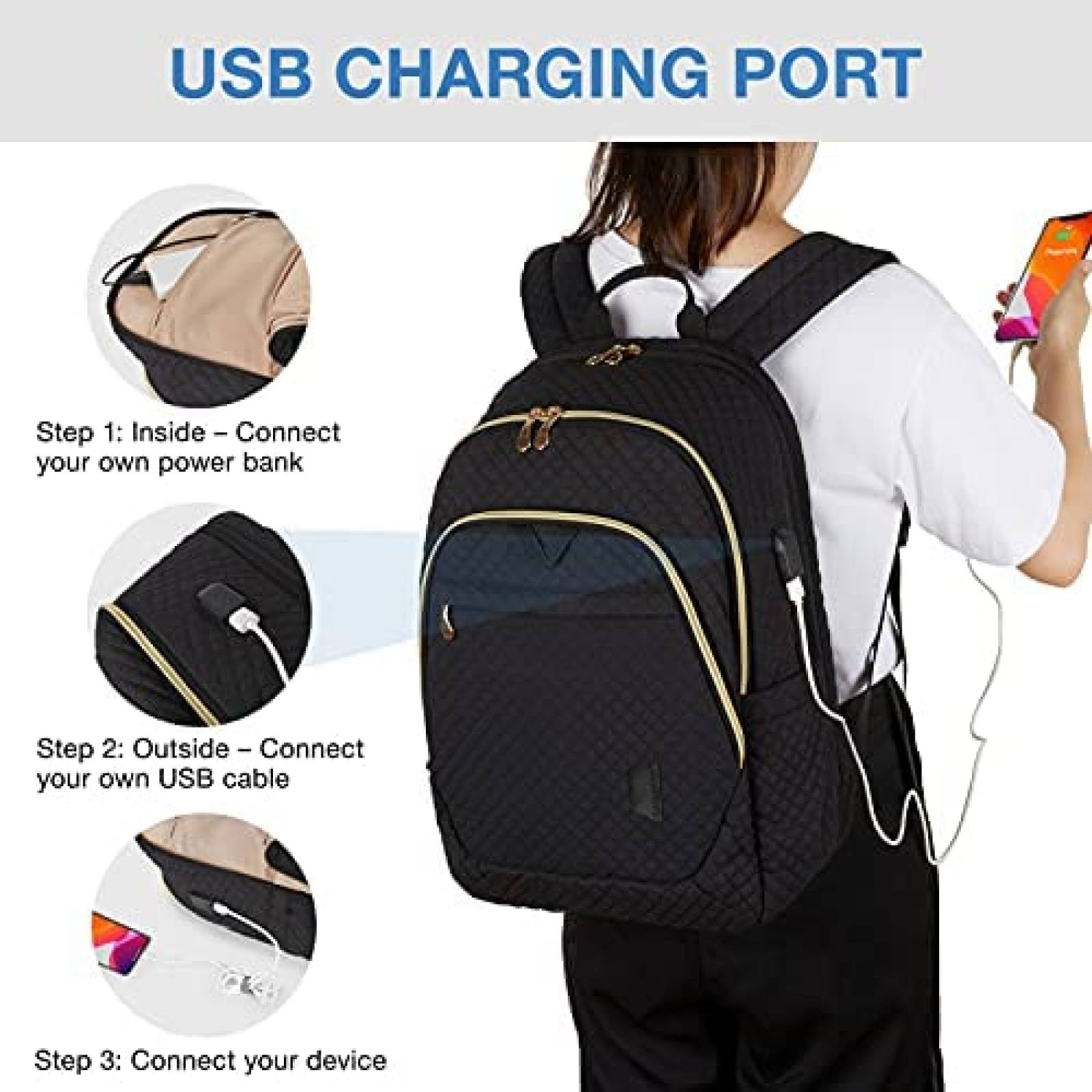 Mochila BAGSMART con puerto de carga USB 15.6" -Negro