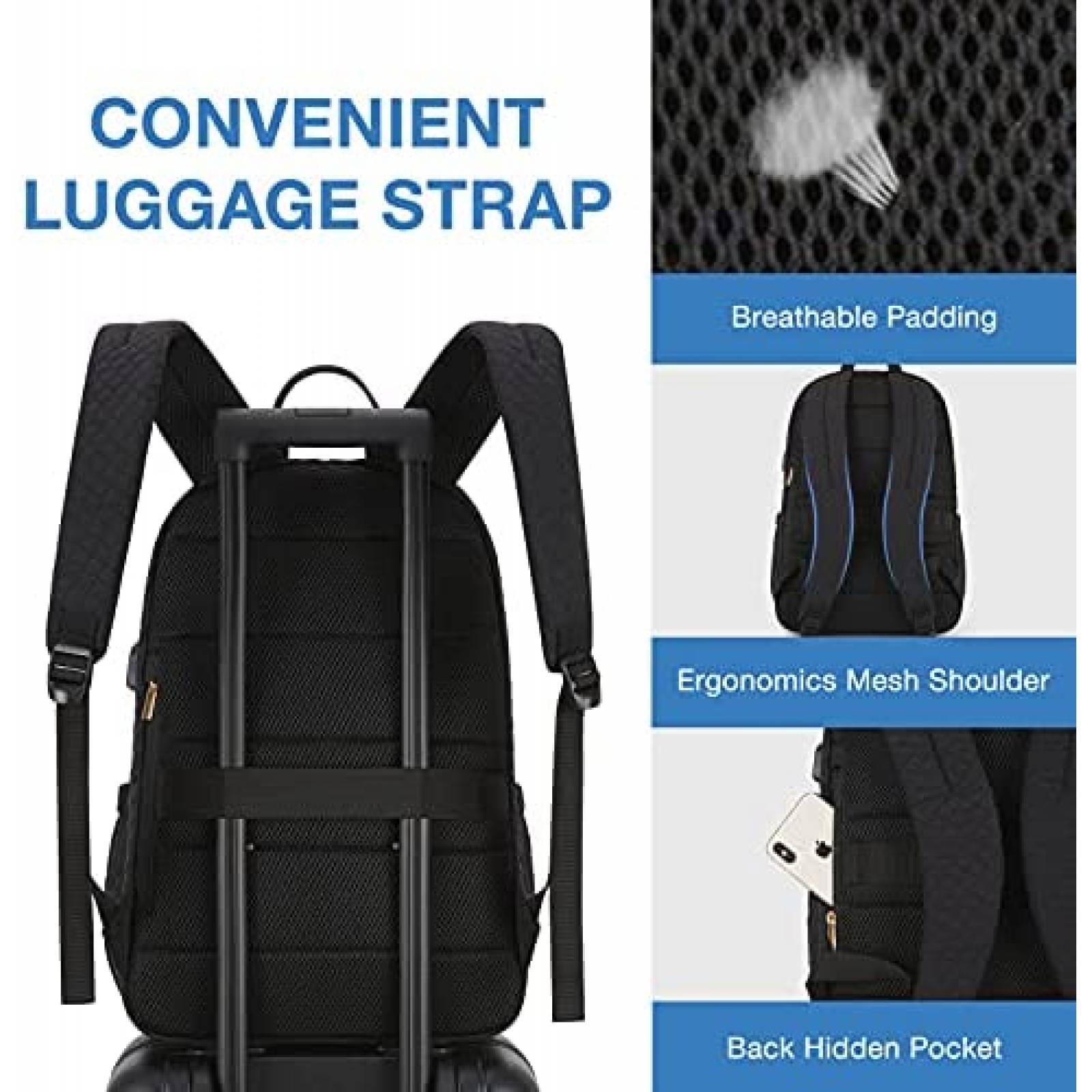 Mochila BAGSMART con puerto de carga USB 15.6" -Negro