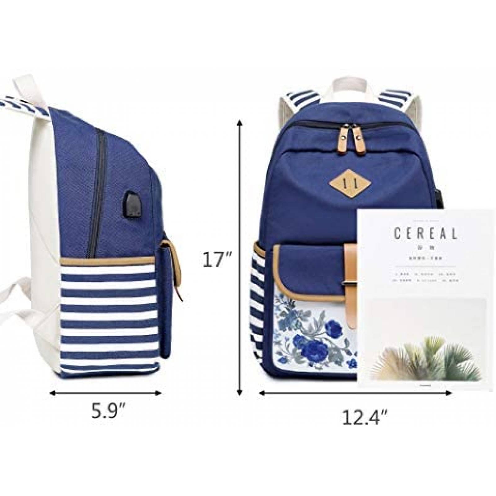 Mochila Goldwheat Canvas para Mujer con Cargador USB -Azul