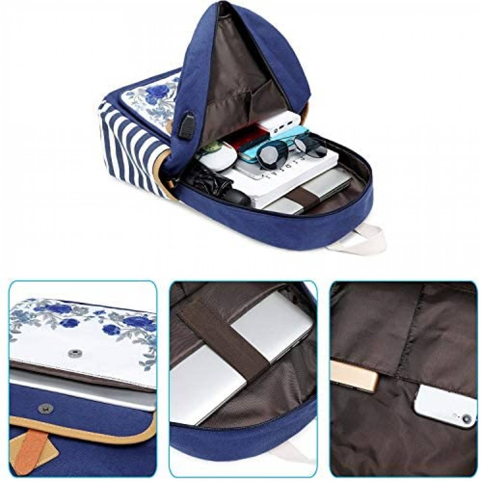 Mochila Goldwheat Canvas para Mujer con Cargador USB -Azul