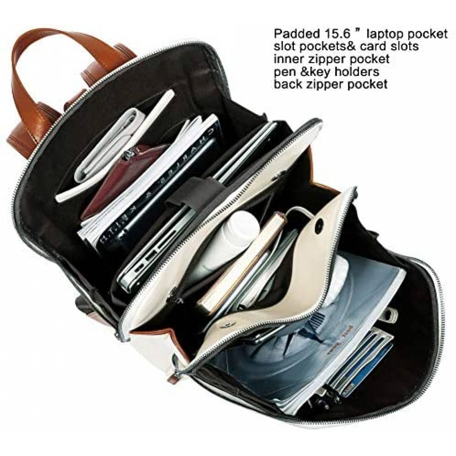 Mochila laptop CLUCI Vintage Larga 15.6" Trasera -Blanco