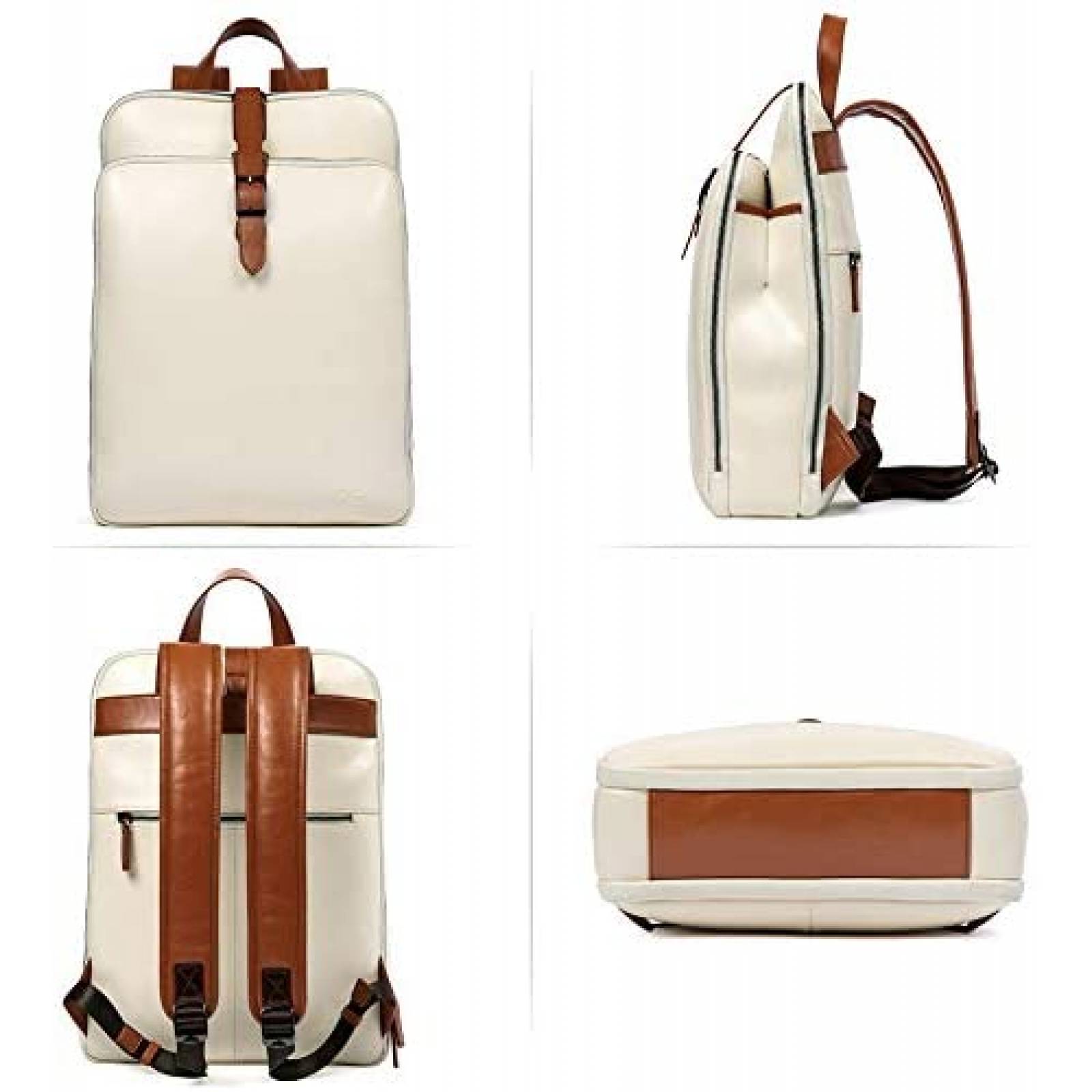 Mochila laptop CLUCI Vintage Larga 15.6" Trasera -Blanco