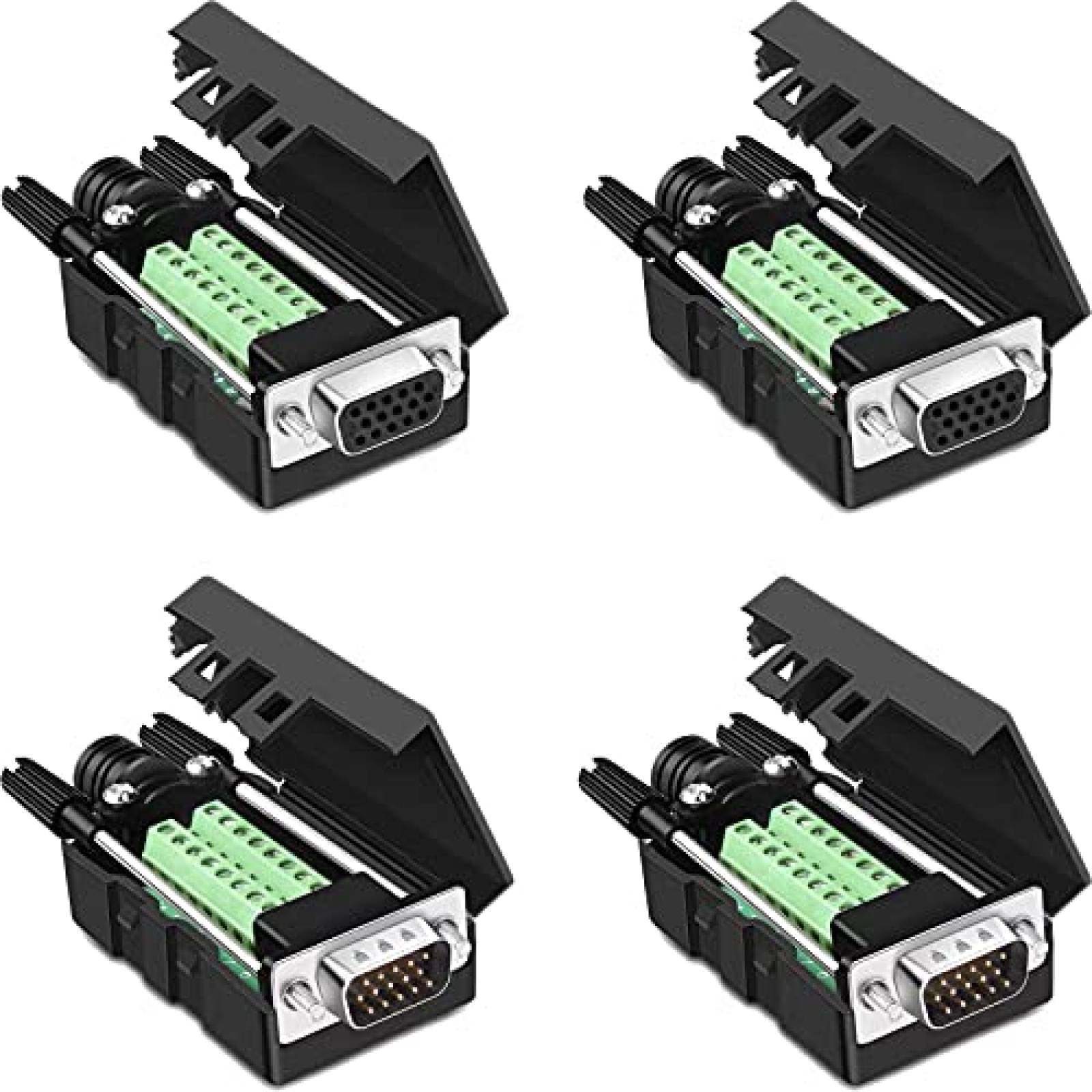 Pack conector VGA Jienk DB15 x4 macho/hembra 15pin -Negro