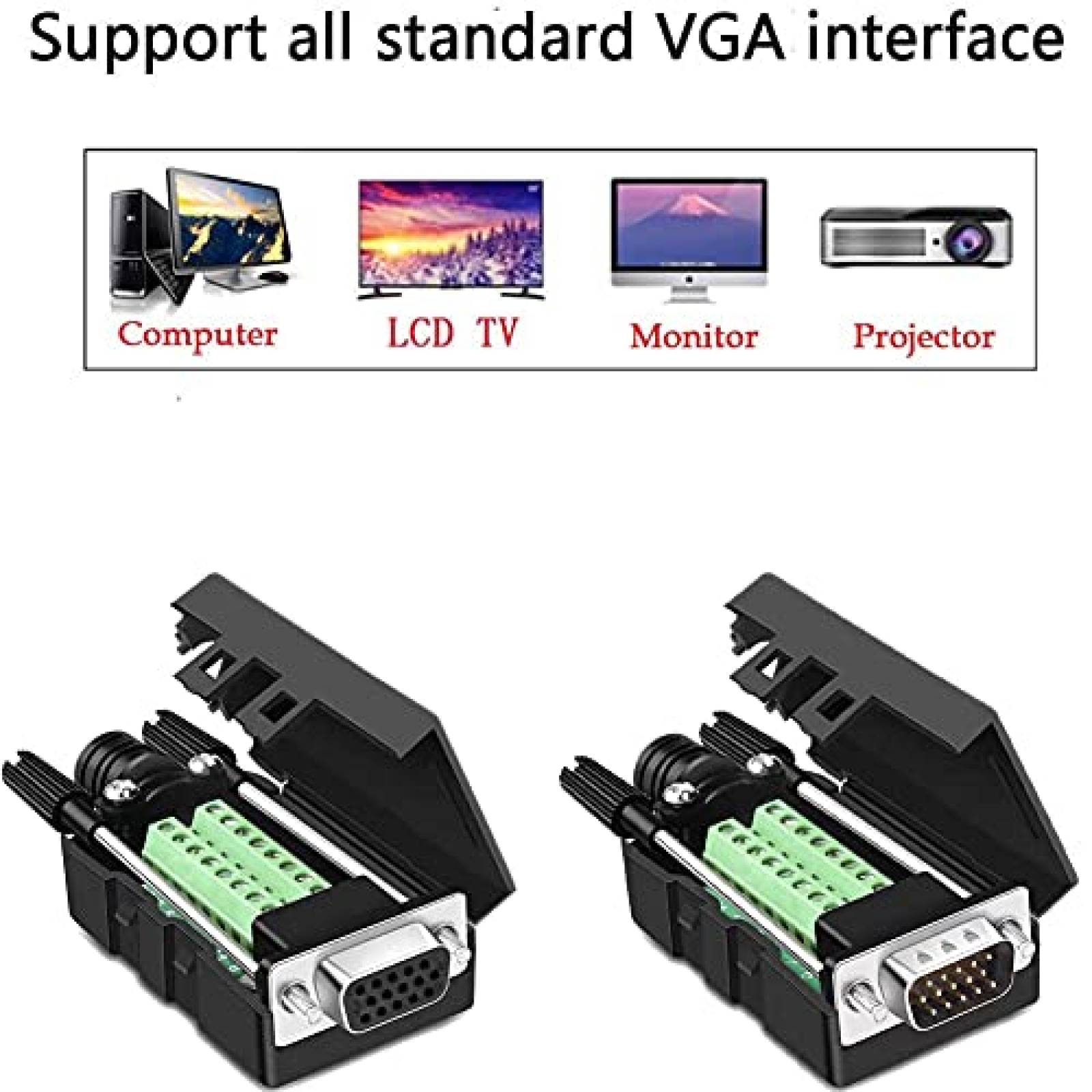 Pack conector VGA Jienk DB15 x4 macho/hembra 15pin -Negro