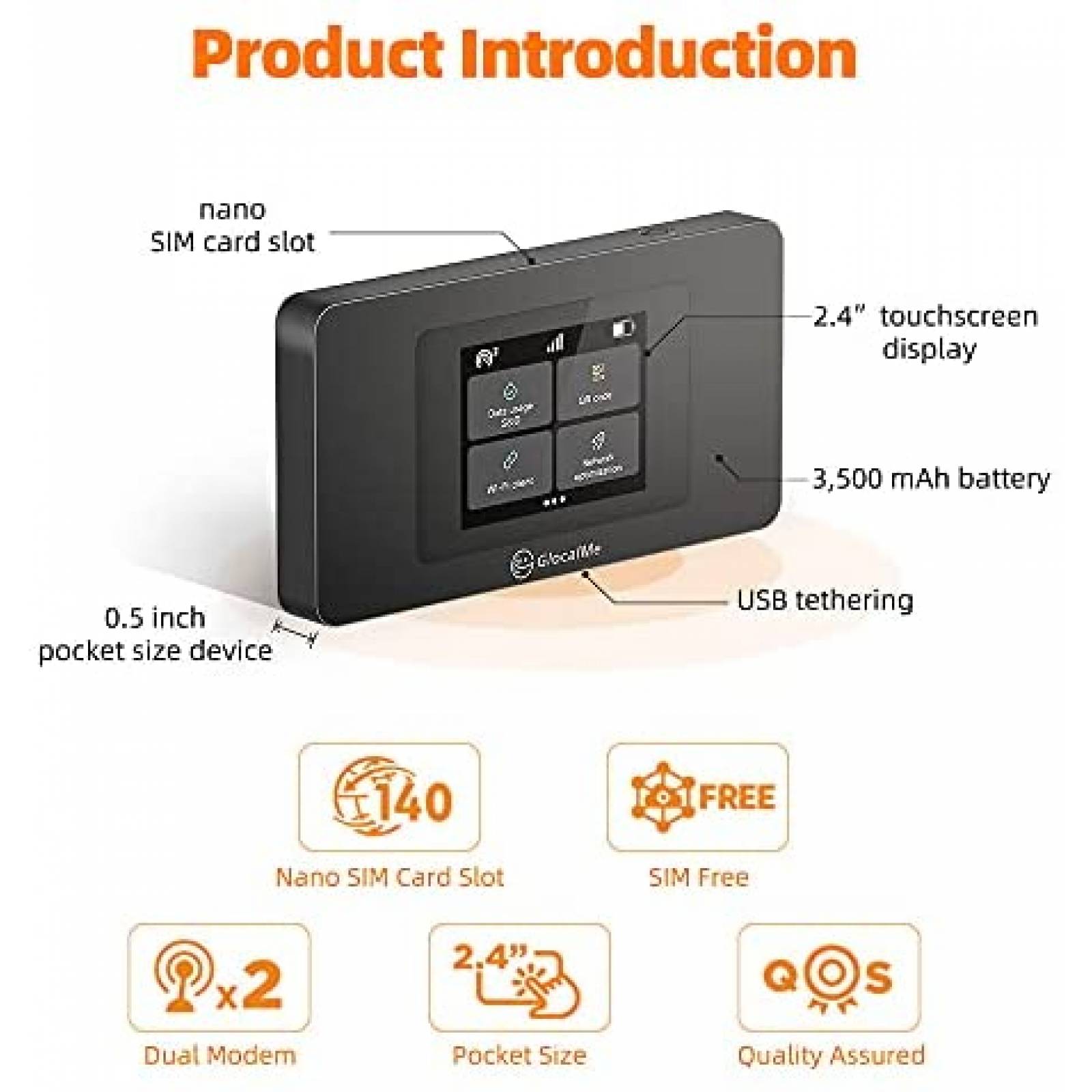 Router Movil GlocalMe DuoTurbo 4G LTE 8GB/1GB Global -Negro