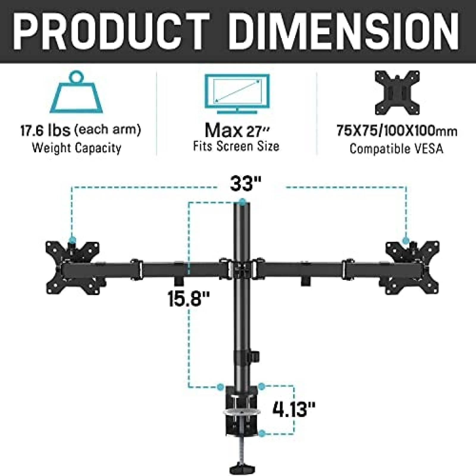 Soporte Monitor MOUNTUP Doble Brazo 27" LCD -Negro