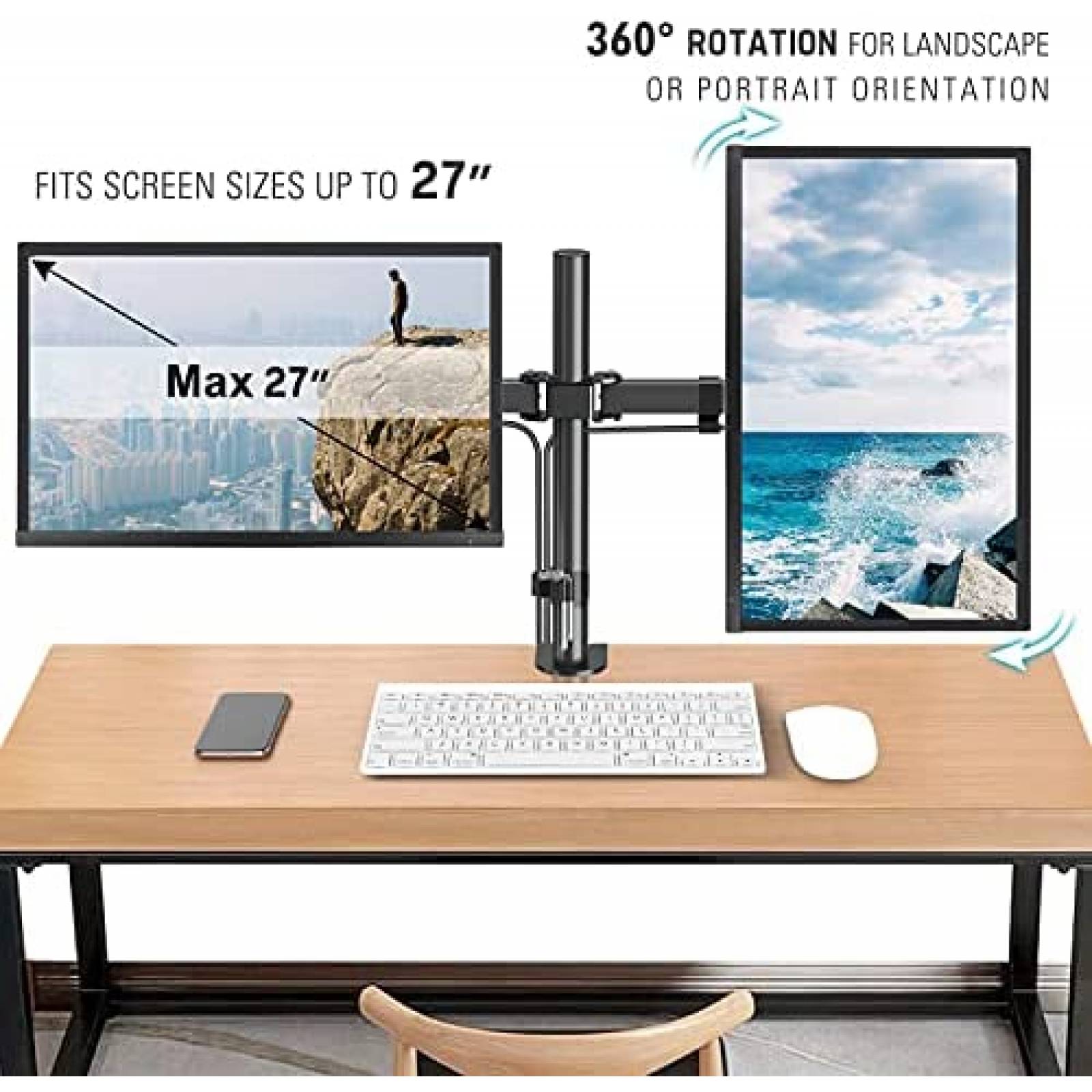 Soporte Monitor MOUNTUP Doble Brazo 27" LCD -Negro