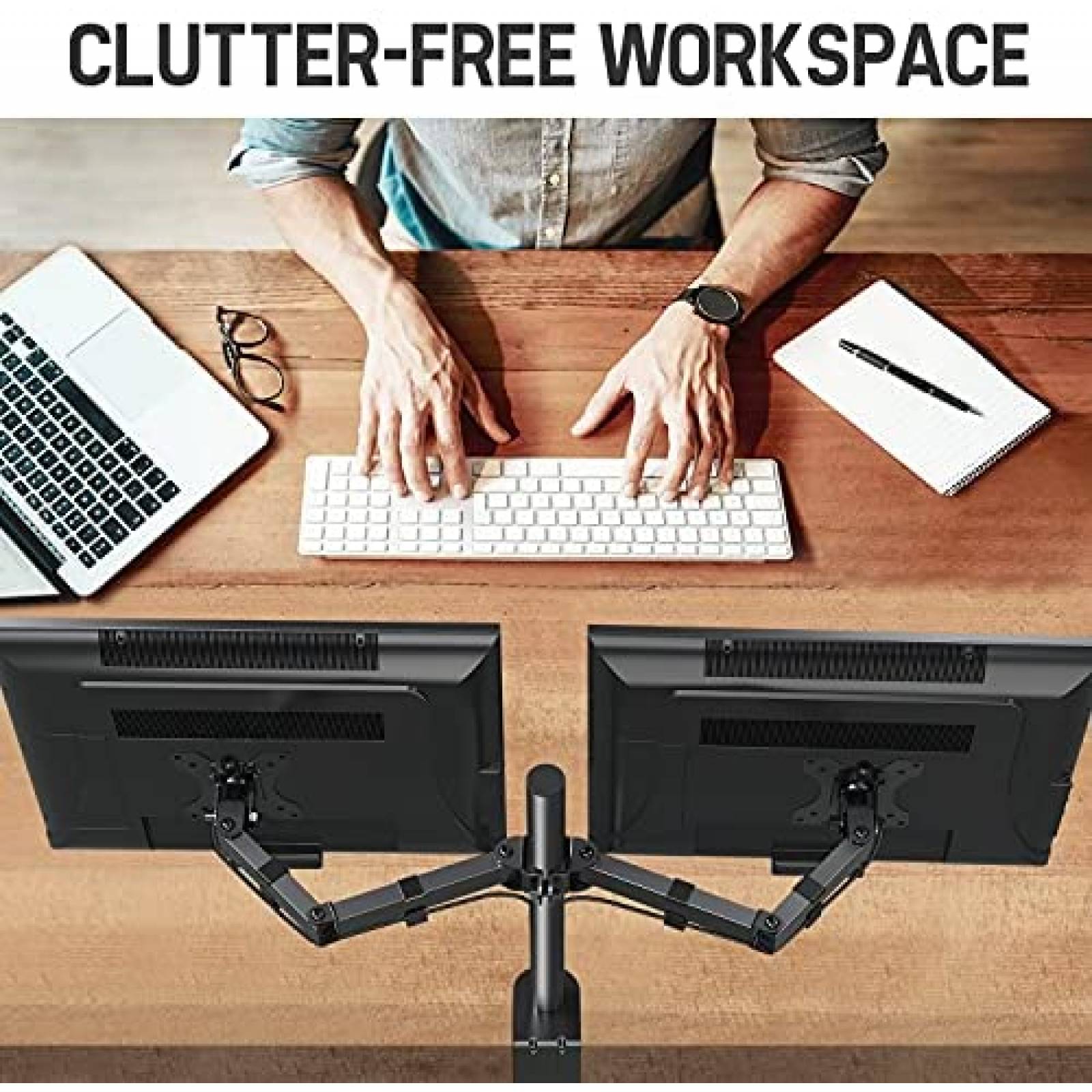 Soporte Monitor MOUNTUP Doble Brazo 27" LCD -Negro