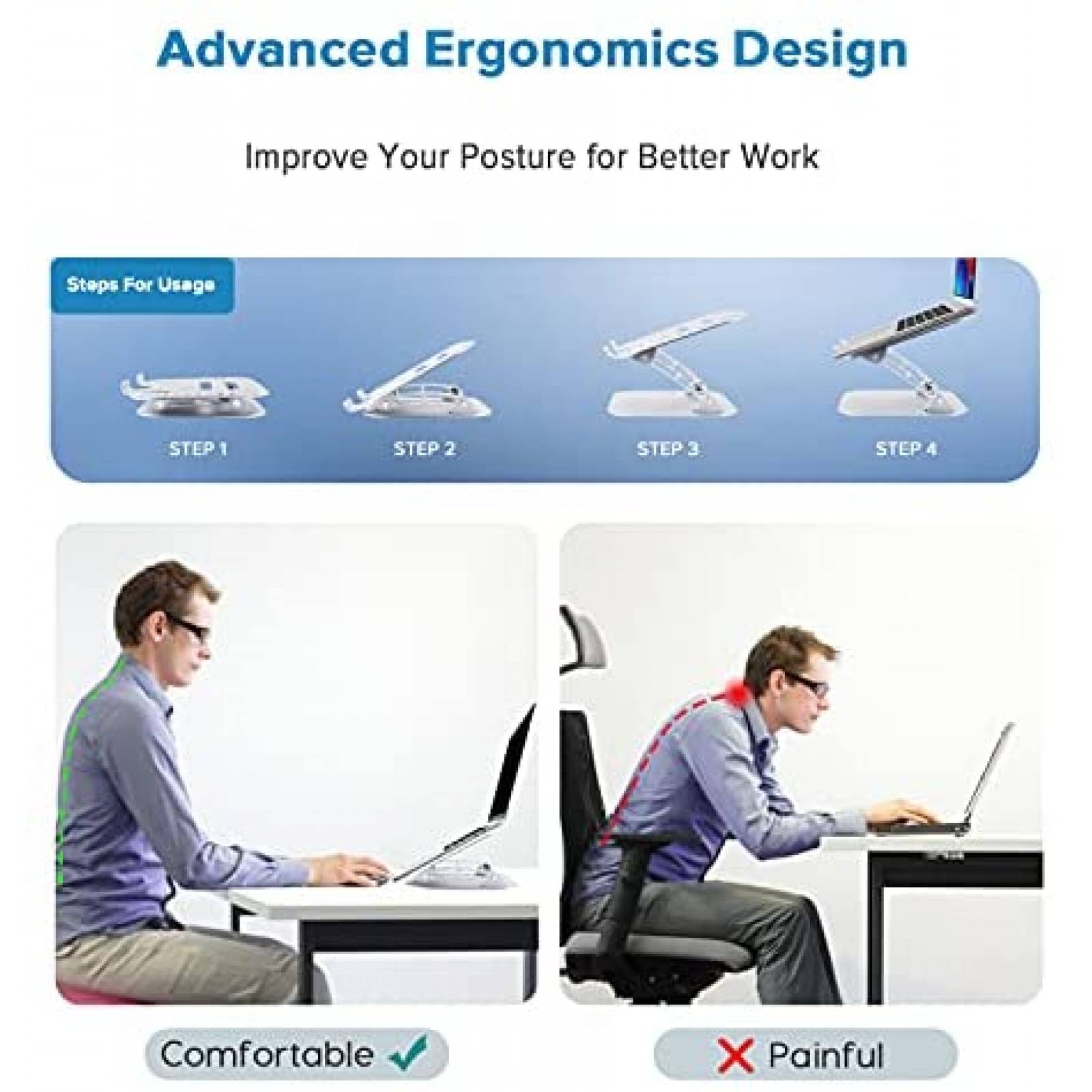 Soporte WONNIE Para Laptop 10-17'' Ergonomico -Plateado