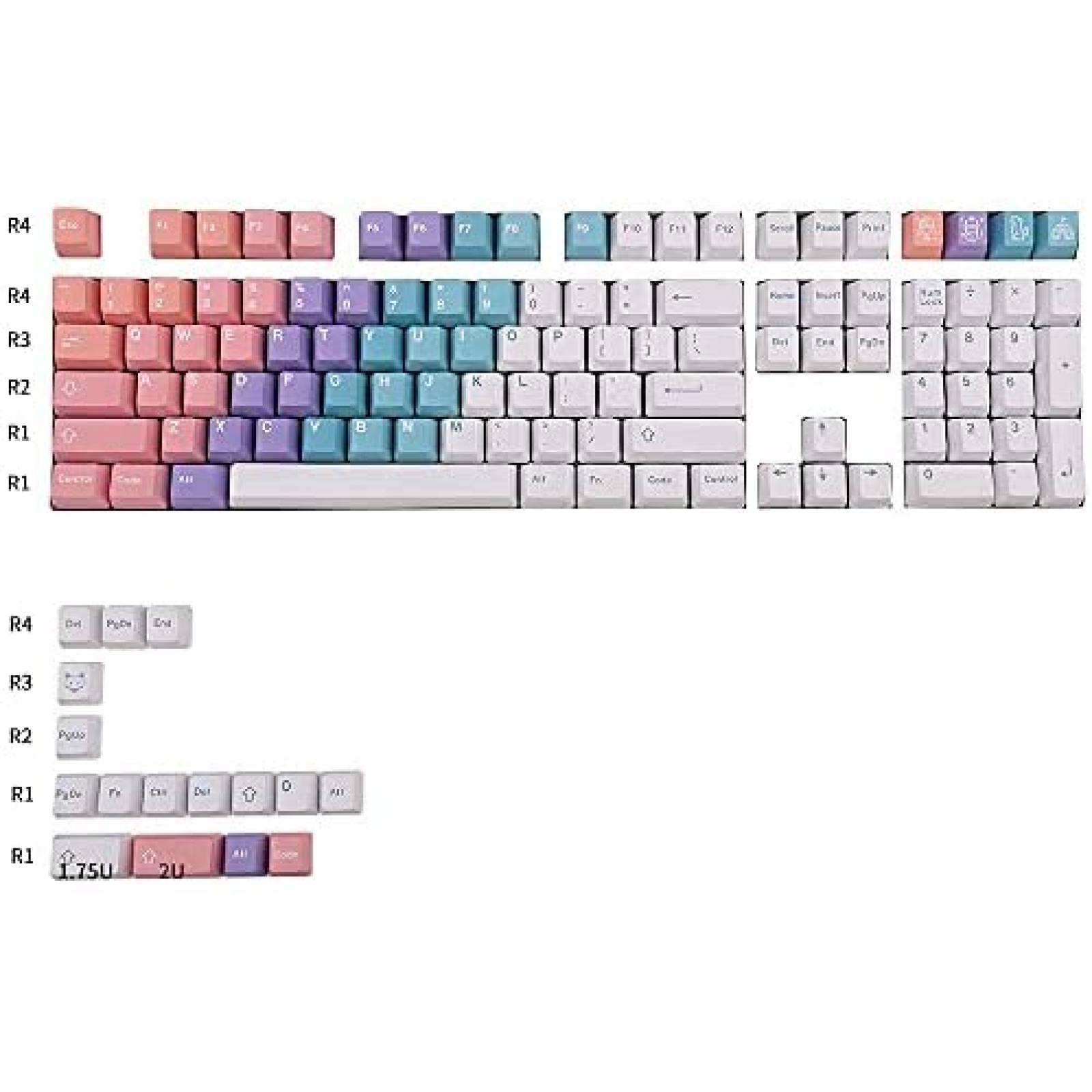 Teclas Sumgsn PBT arcoiris 124 teclas para teclado -Rosa