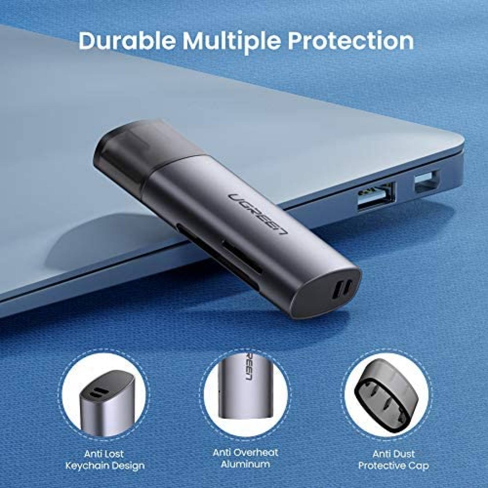 Lector de tarjetas SD UGREEN para USB 3.0 ranura doble -Gris