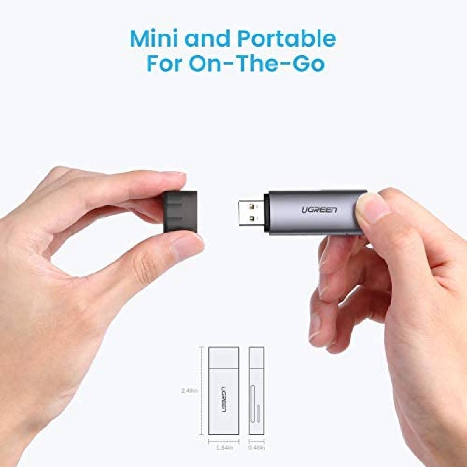 Lector de tarjetas SD UGREEN para USB 3.0 ranura doble -Gris