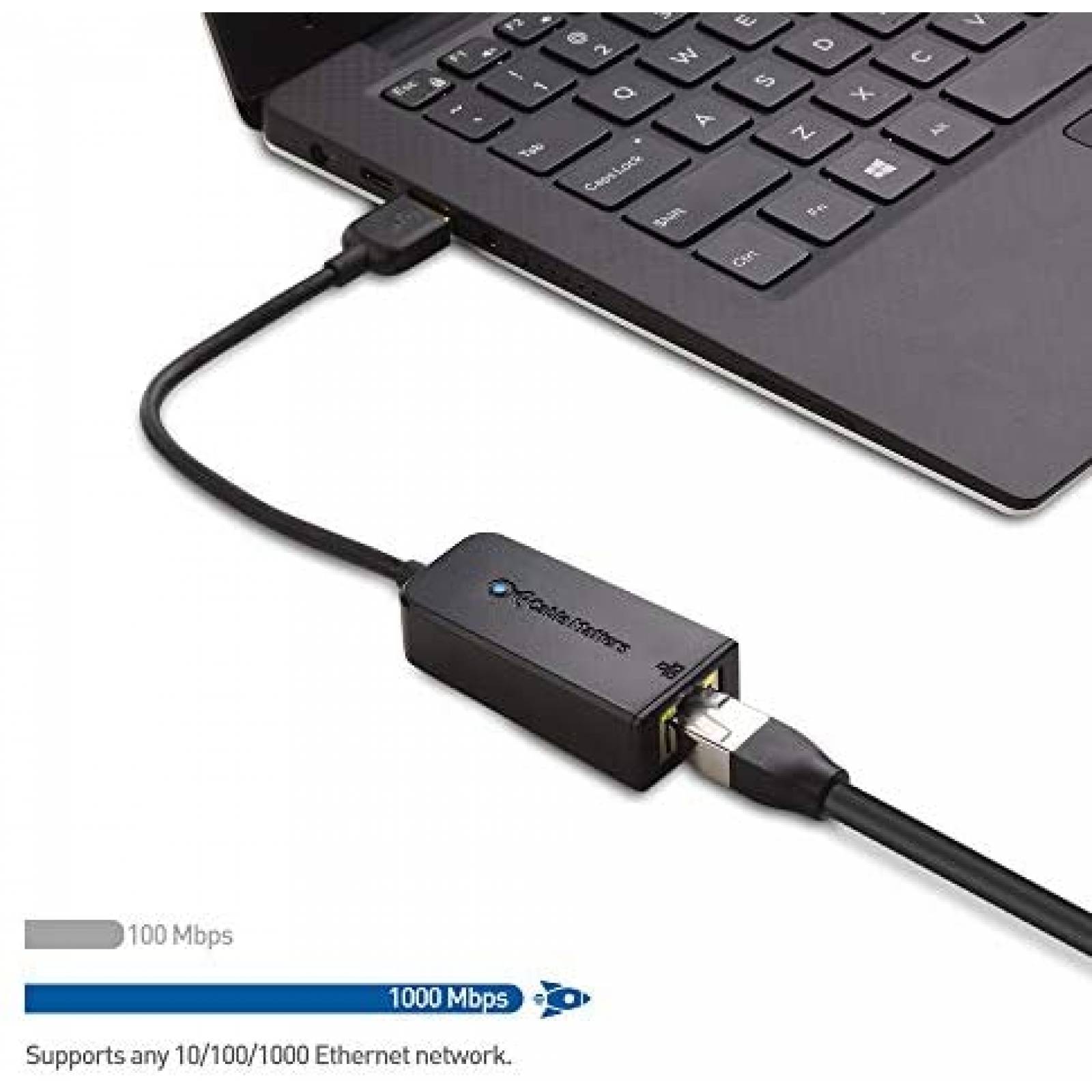 Adaptador Cable Matters USB-Ethernet 10/100/1000 Mbps -Negro