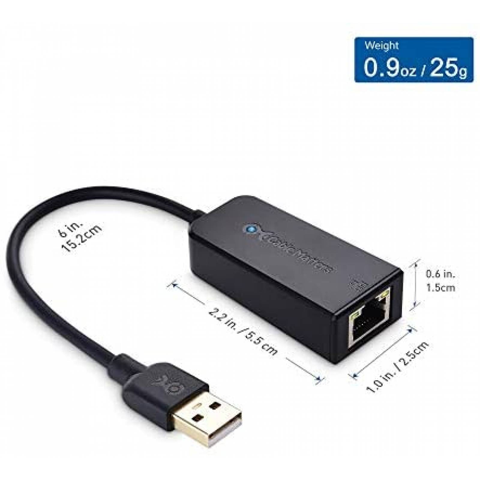 Adaptador Cable Matters USB-Ethernet 10/100/1000 Mbps -Negro