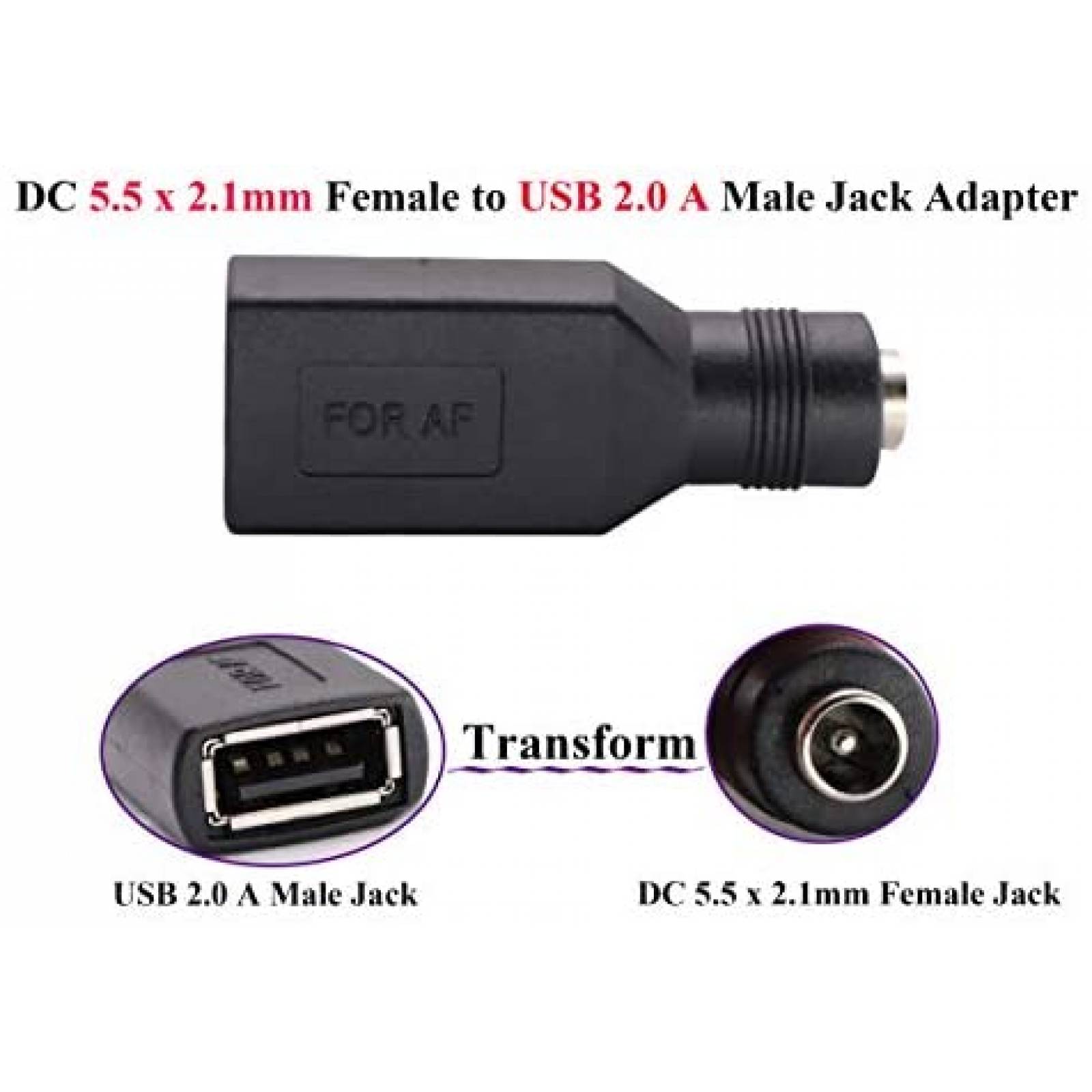 Adaptador USB AAOTOKK Hembra-DC 5V Cargador -Negro