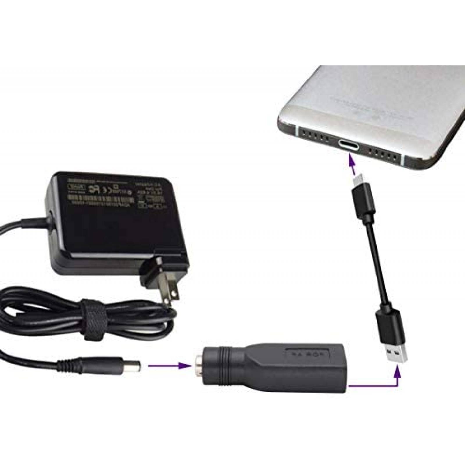 Adaptador USB AAOTOKK Hembra-DC 5V Cargador -Negro