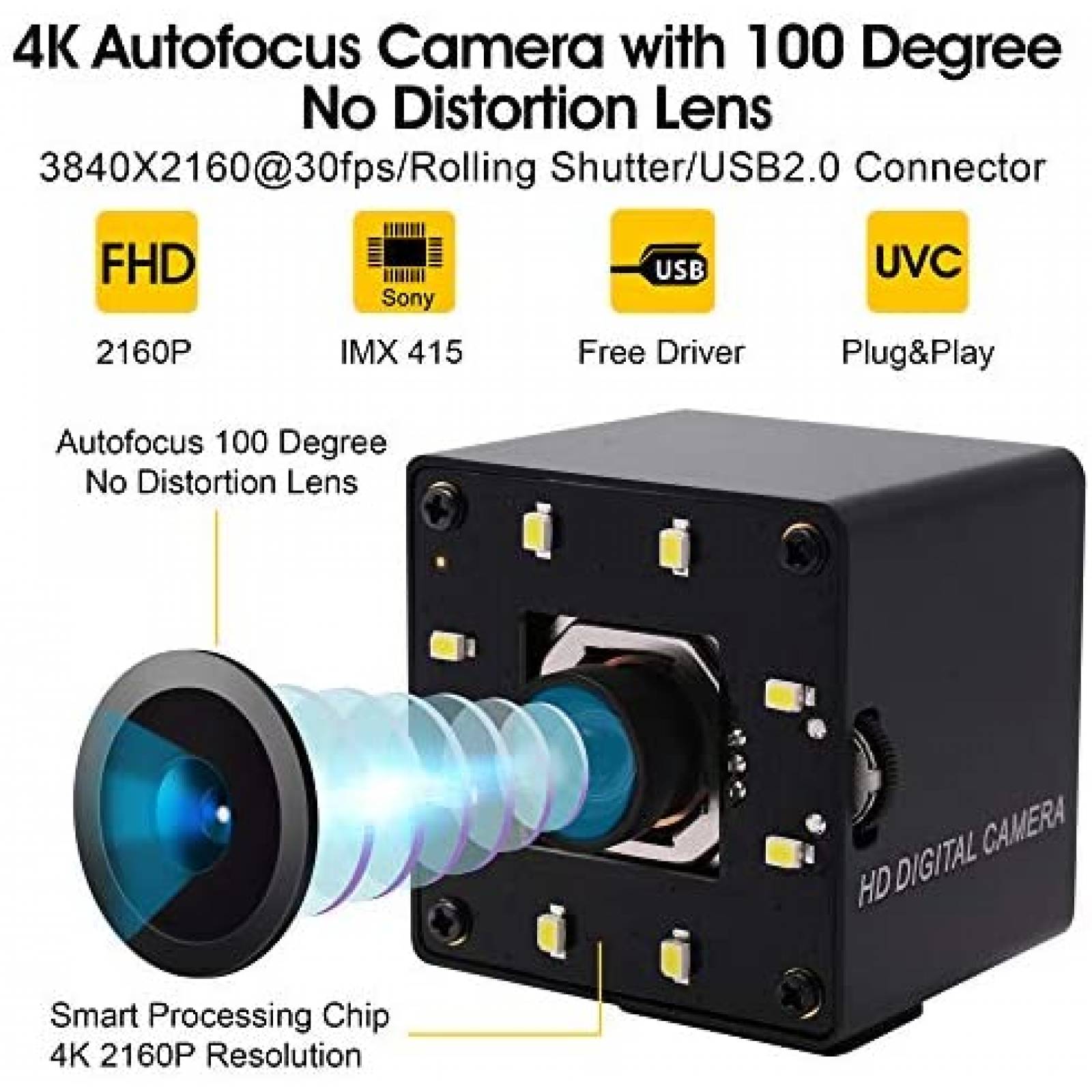 Camara Web IEights HD 4K Con Audio Autoenfoque 2160p -Negro