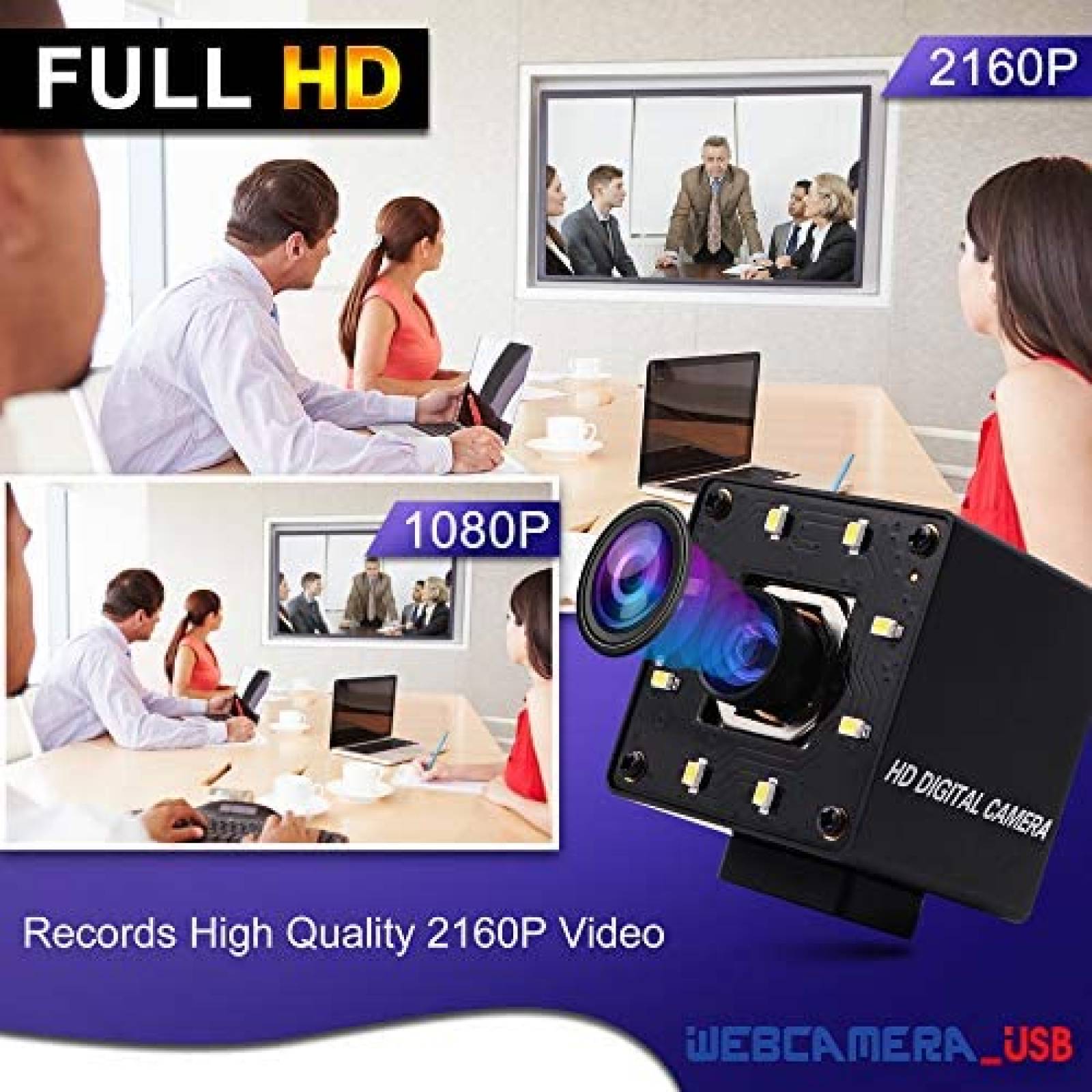 Camara Web IEights HD 4K Con Audio Autoenfoque 2160p -Negro