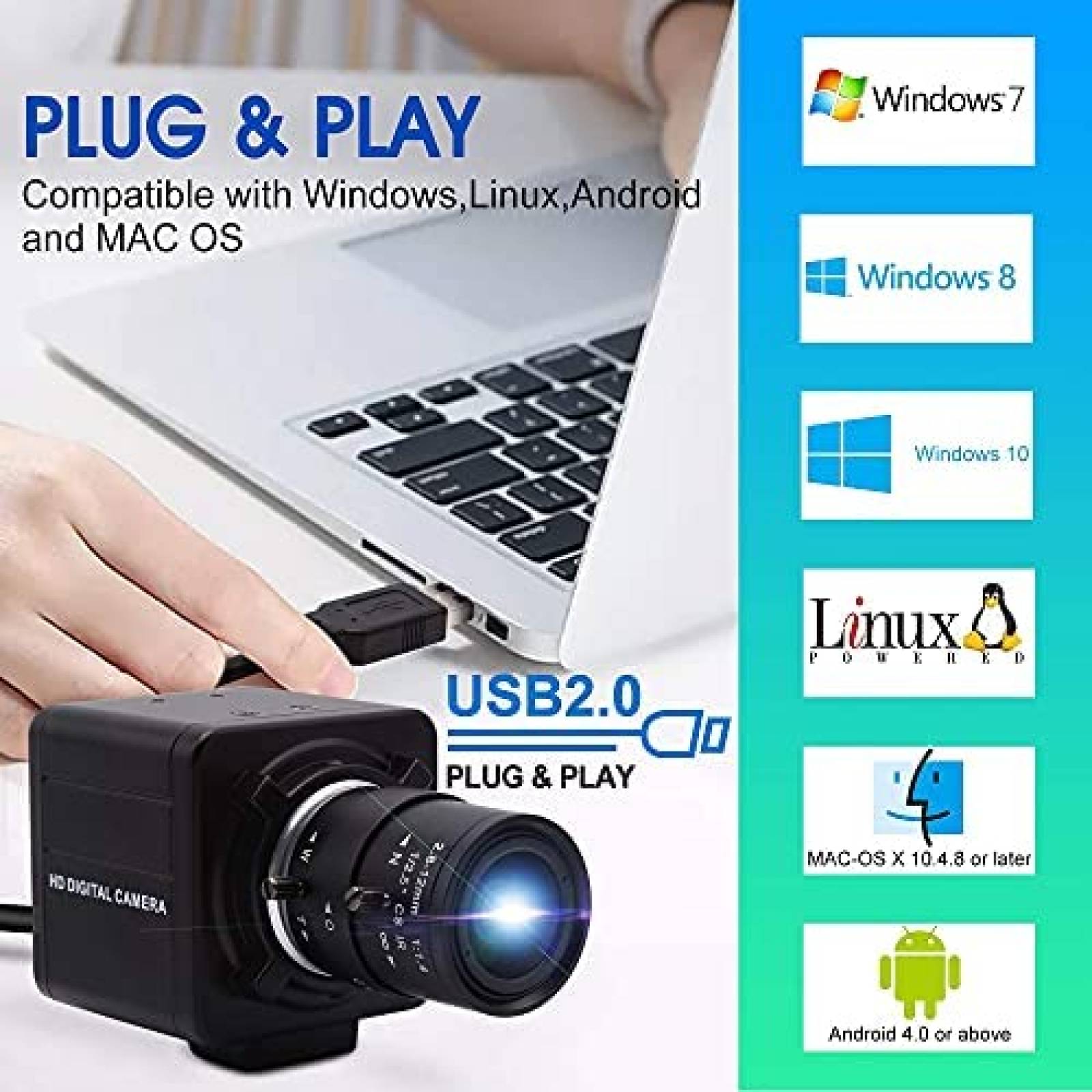 Camara web USB ALPCAM 2160P 4K 5X 2.8-12mm varifocal -Negro