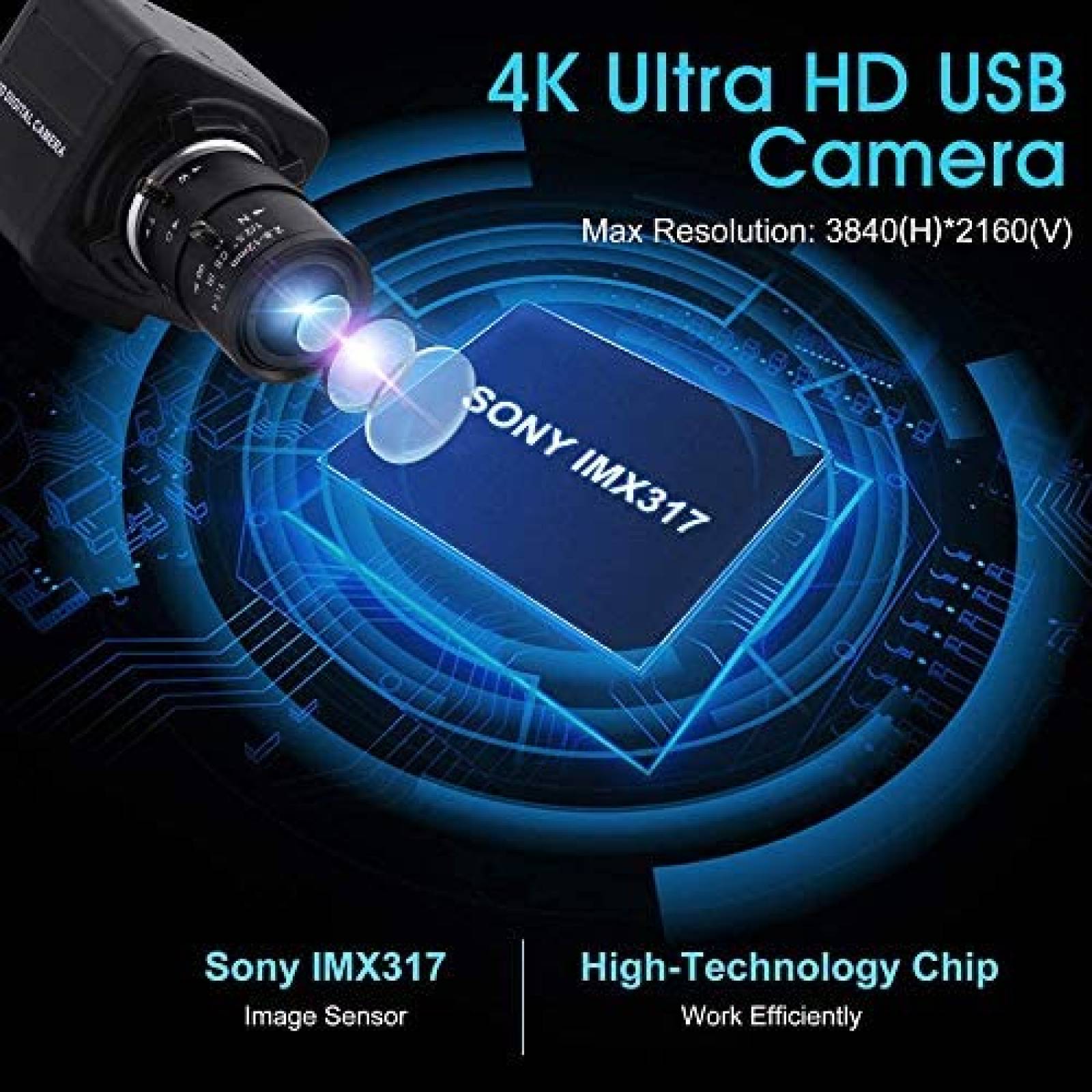 Camara web USB ALPCAM 2160P 4K 5X 2.8-12mm varifocal -Negro