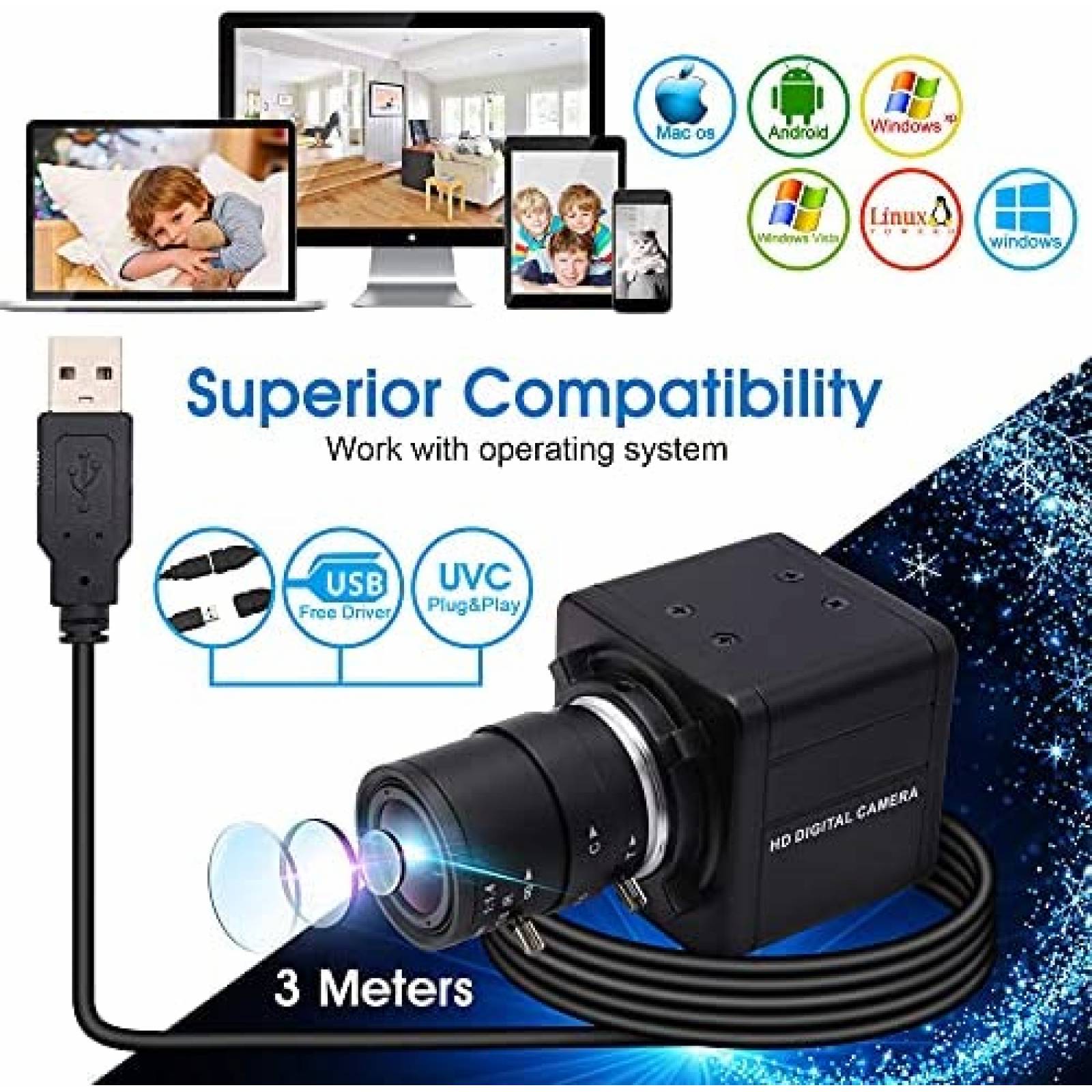 Camara web USB ALPCAM 2160P 4K 5X 2.8-12mm varifocal -Negro