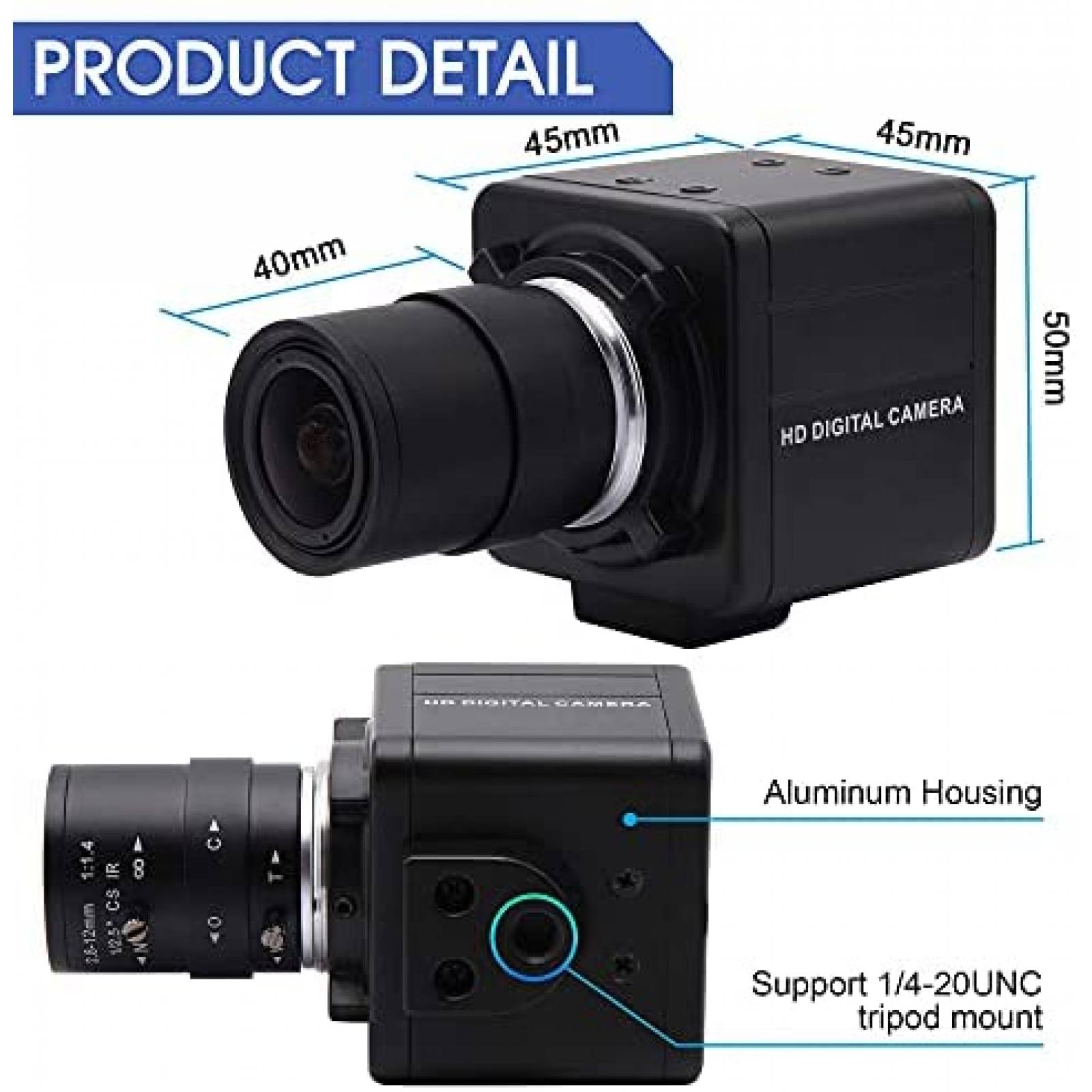 Camara web USB ALPCAM 2160P 4K 5X 2.8-12mm varifocal -Negro