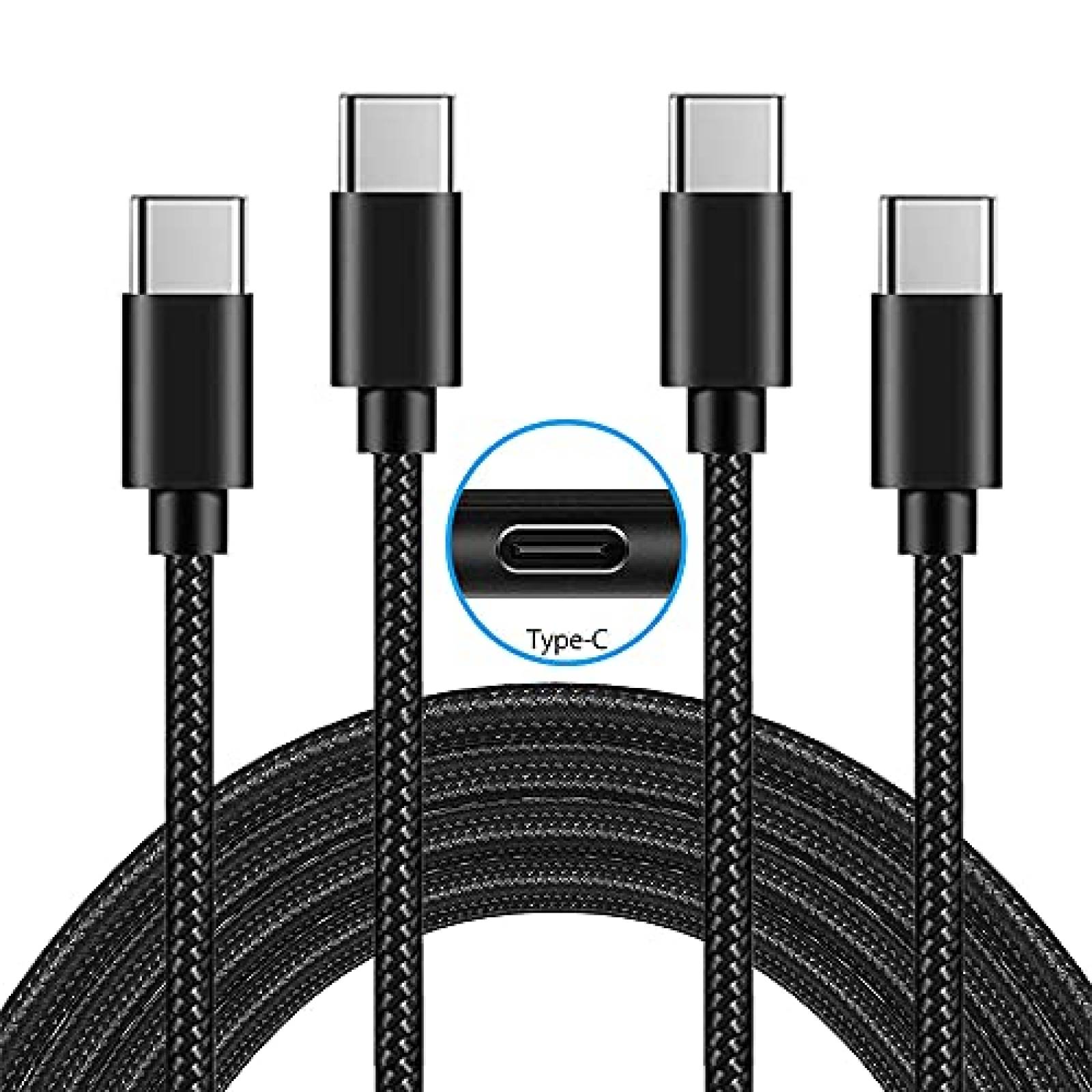 Cable Cargador CLZWiiN 2 Pzs 6.6ft USB C a USB C -Negro