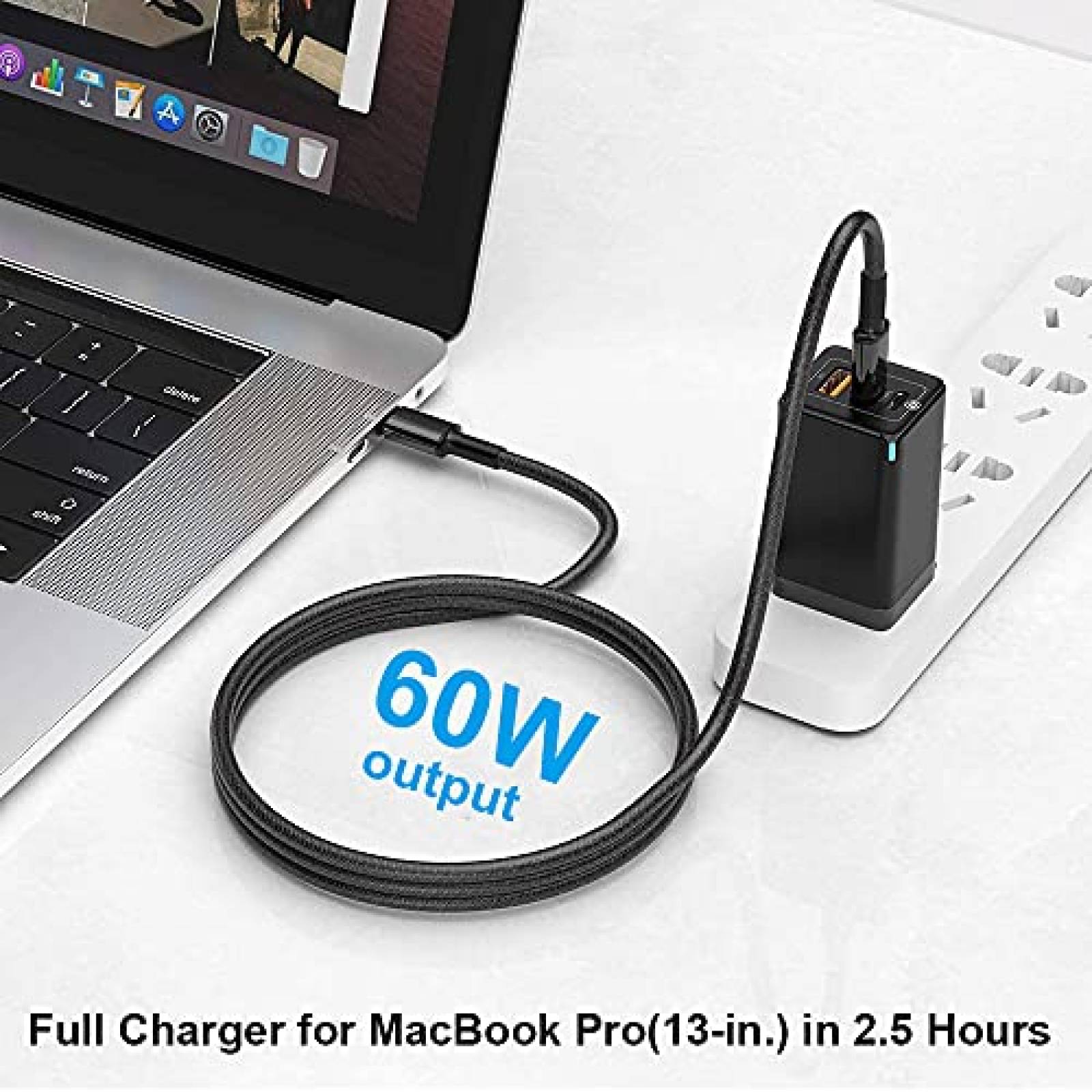 Cable Cargador CLZWiiN 2 Pzs 6.6ft USB C a USB C -Negro