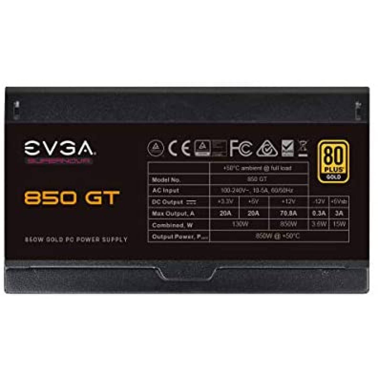 Alimentador EVGA Supernova 850 GT de 850W de 150mm -Negro