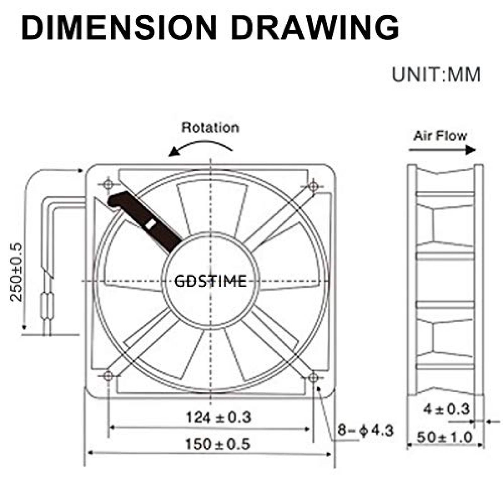 Ventilador para PC GDSTIME AXIAL 15050 150mm 120V -Negro