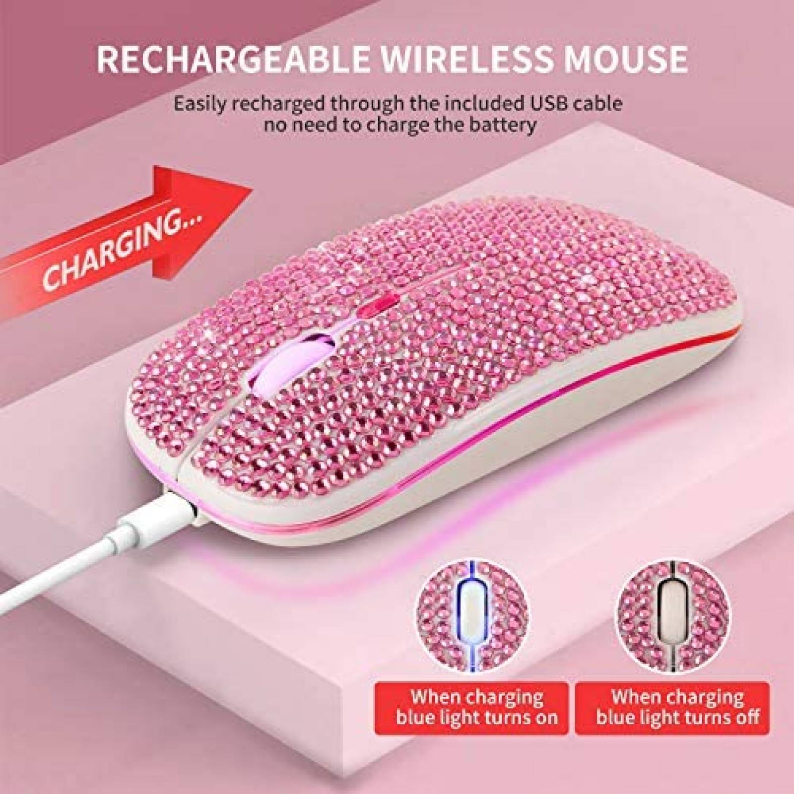 Mouse Greshare Inalambrico 2.4Ghz RGB Con Brillos -Rosa
