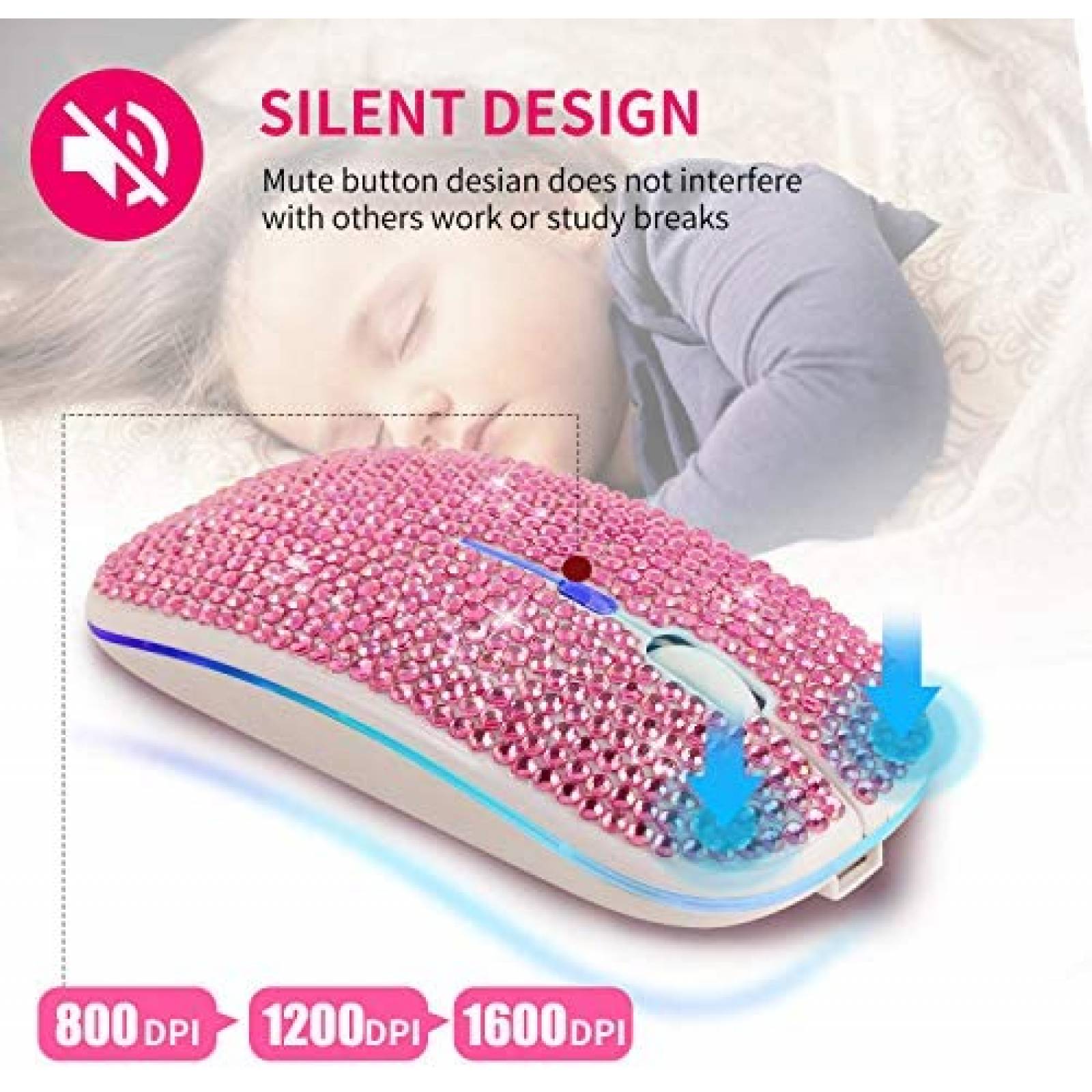 Mouse Greshare Inalambrico 2.4Ghz RGB Con Brillos -Rosa