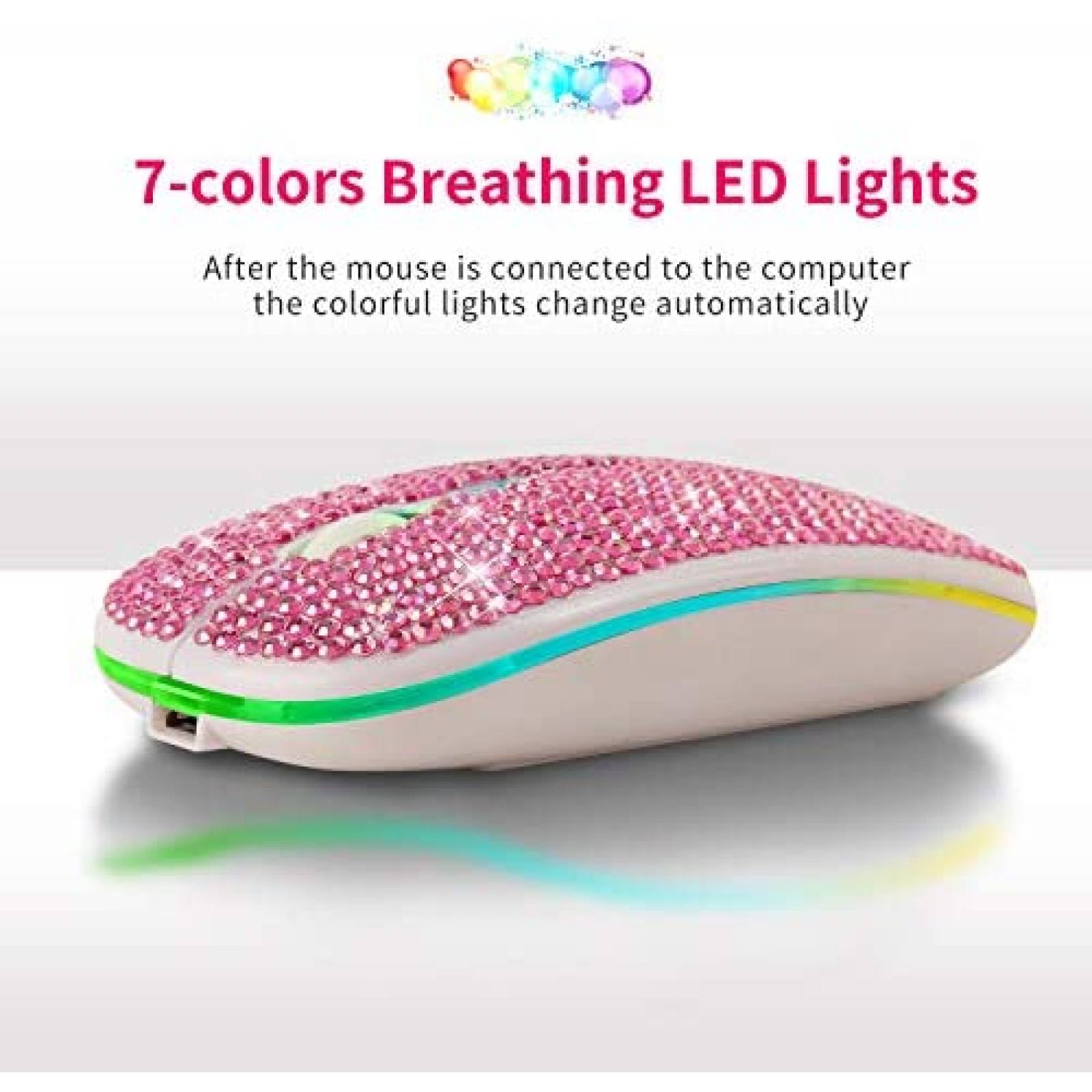 Mouse Greshare Inalambrico 2.4Ghz RGB Con Brillos -Rosa