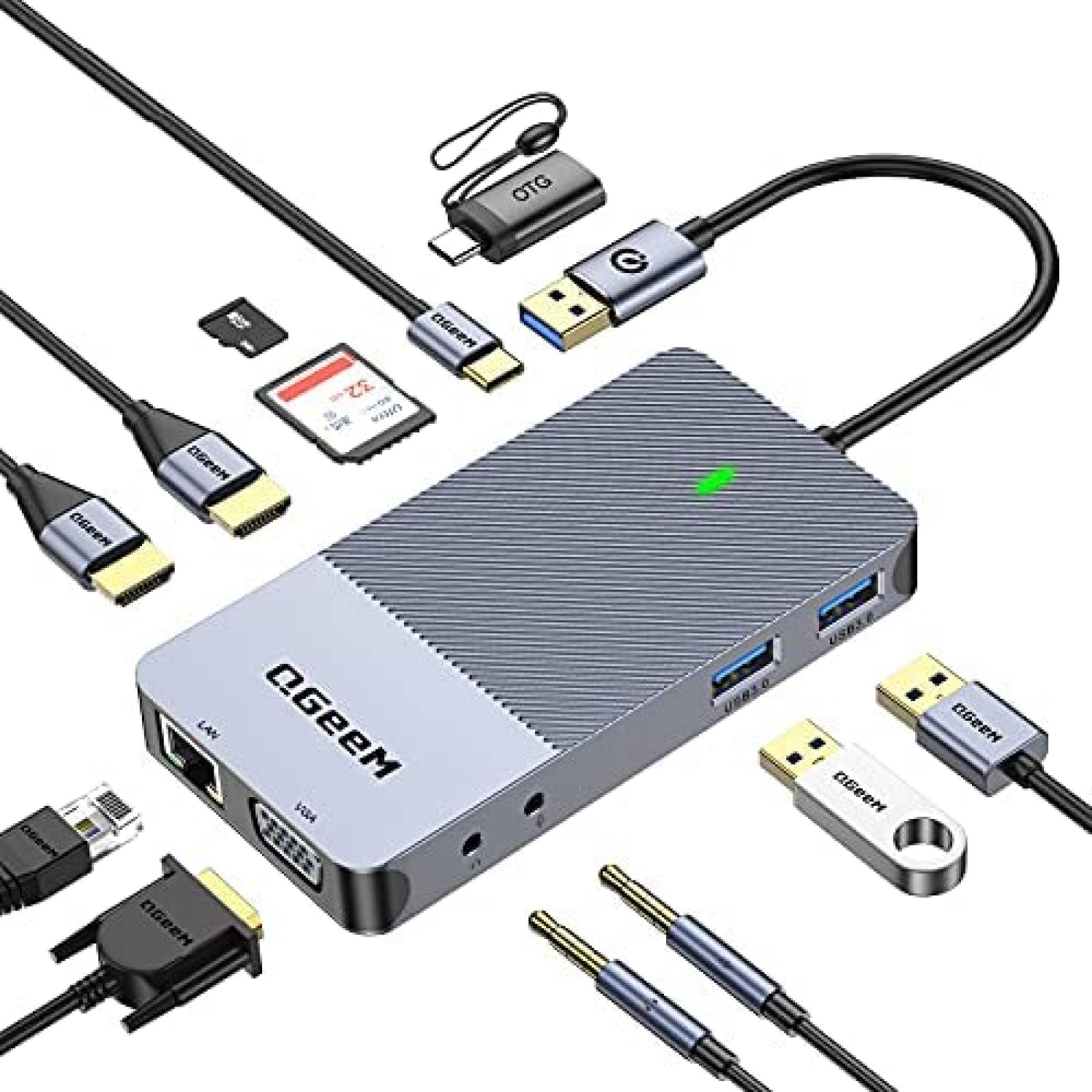 Adaptador QGeeM D3908 USB 3.0 Tipo C HDMI VGA -Gris