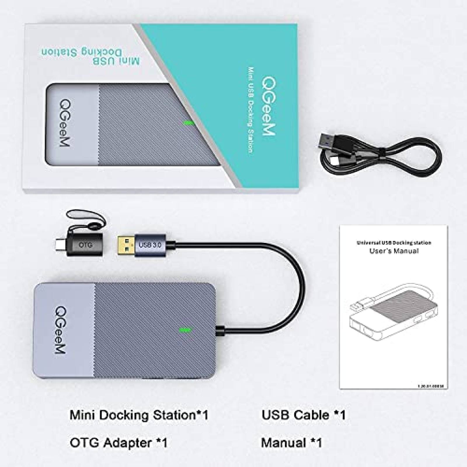 Adaptador QGeeM D3908 USB 3.0 Tipo C HDMI VGA -Gris