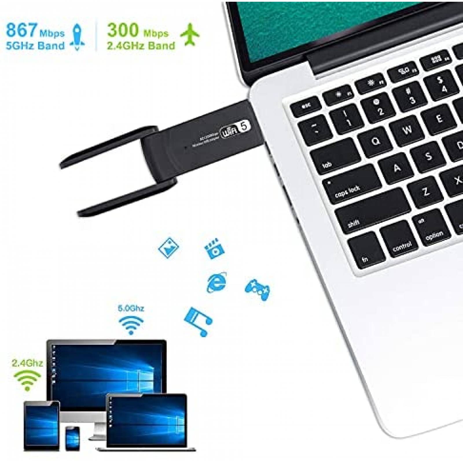 Adaptador WiFi NETVIP Inalambrico USB compatible -Negro