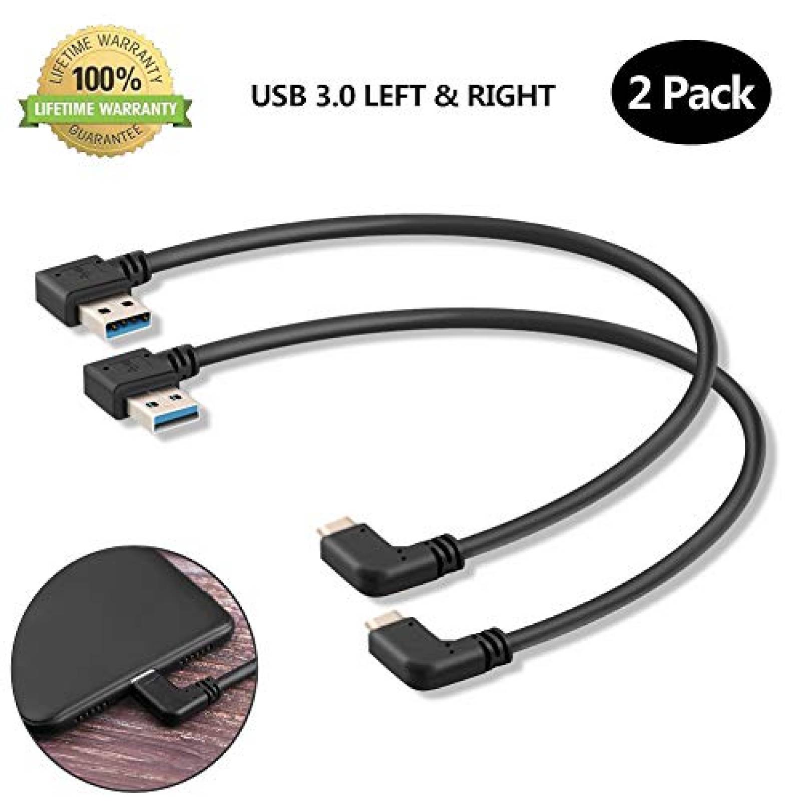 Cable de angulo recto USB 3.0 Oxsubor paquete de 2 -Negro
