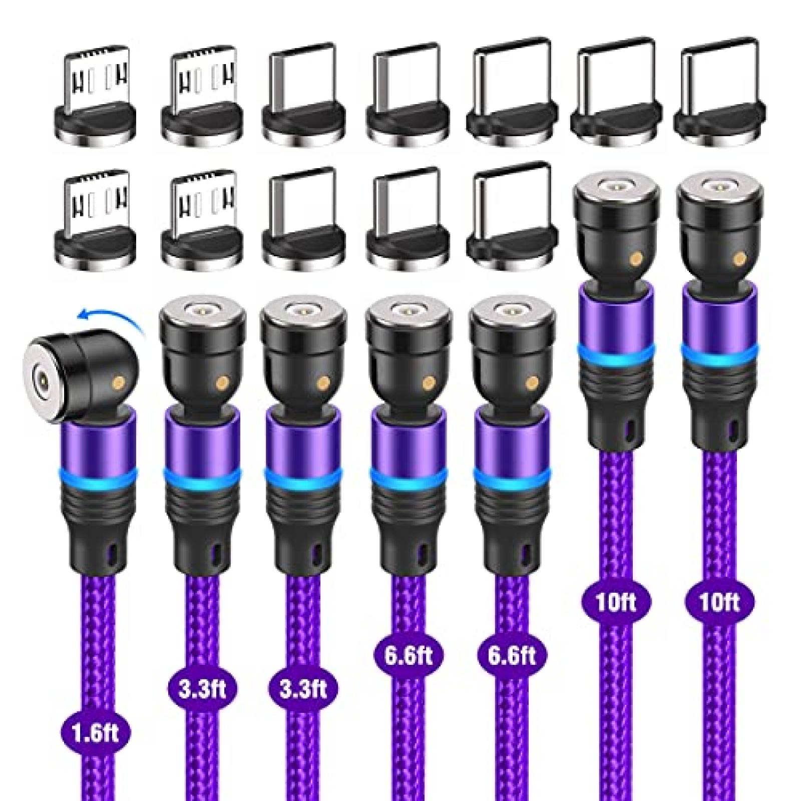 Cable de carga FACROO magnetico 3 en 1 Paquete de 7 -Morado