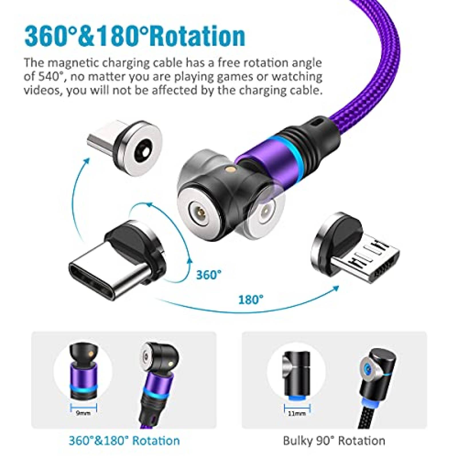 Cable de carga FACROO magnetico 3 en 1 Paquete de 7 -Morado