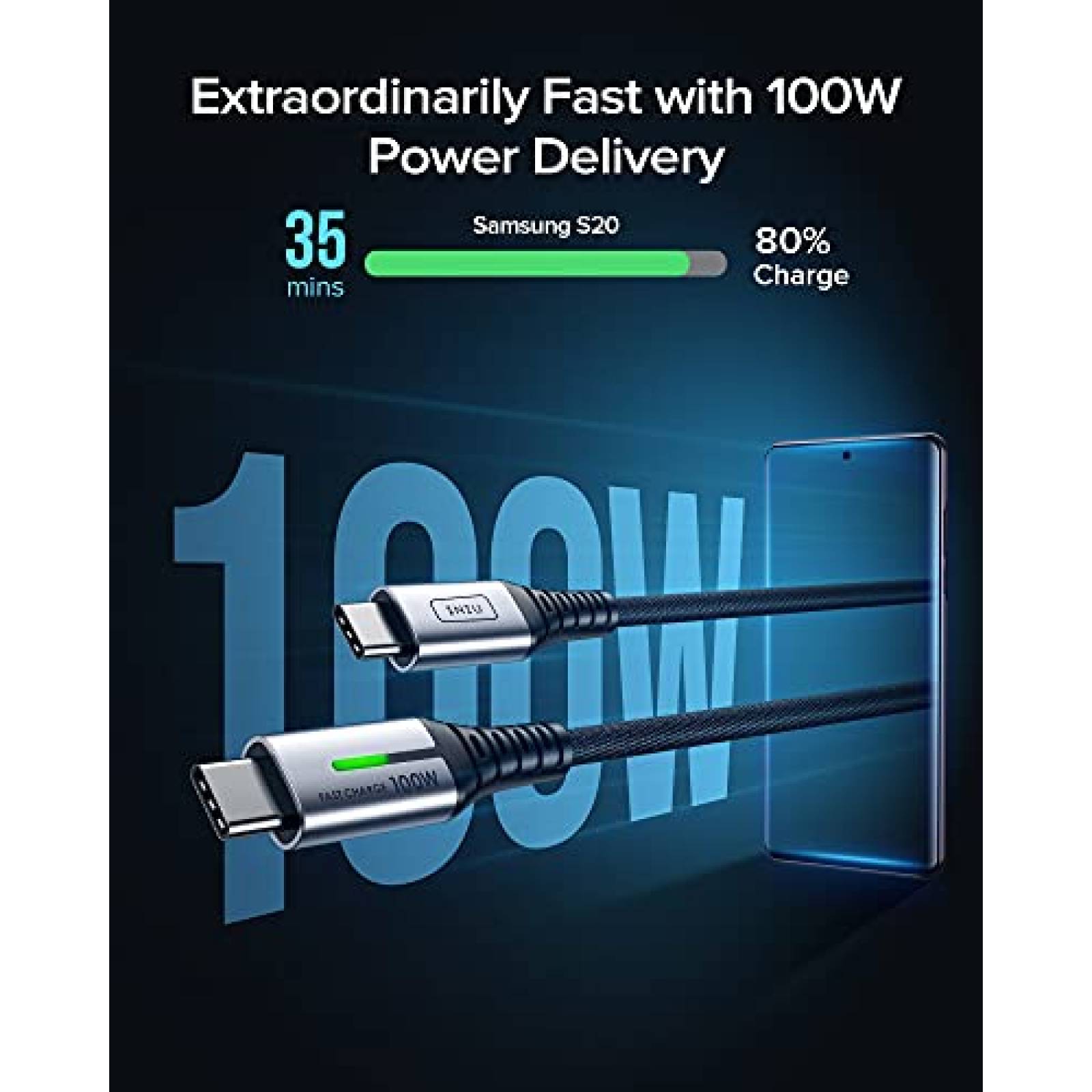 Cable INIU DI-D5CC 2pzs 6' USB-C A USB-C 100W -Negro