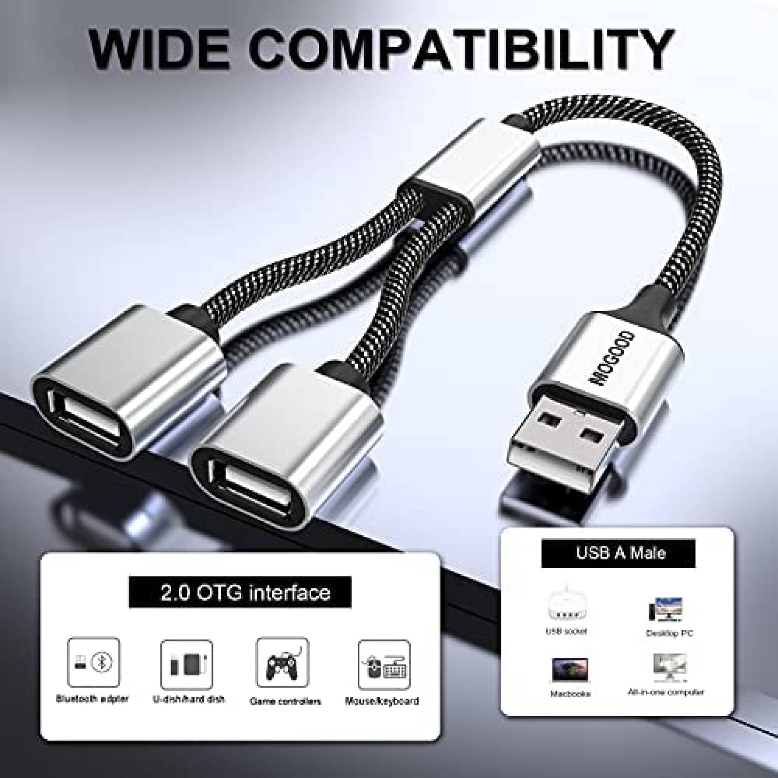 Cable MOGOOD Divisor USB 2.0 480 Mbps 1,5 Amperios -Silver