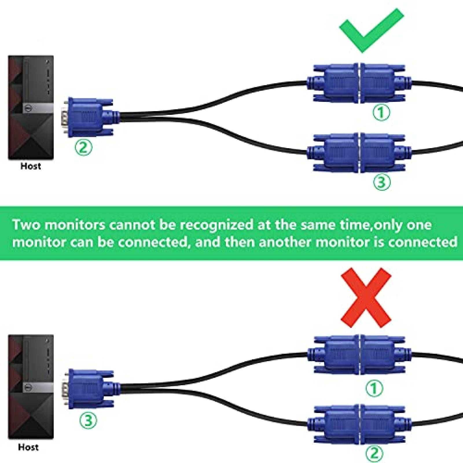 Cable Pasow VGA Dual en Y 2 en 1 para Monitor -Negro