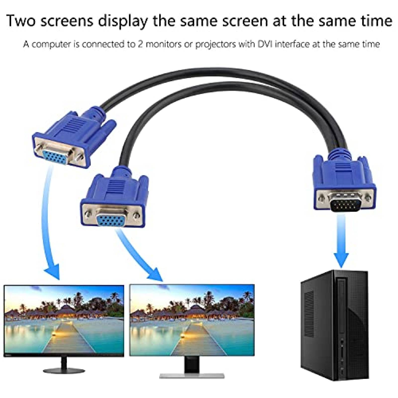 Cable Pasow VGA Dual en Y 2 en 1 para Monitor -Negro