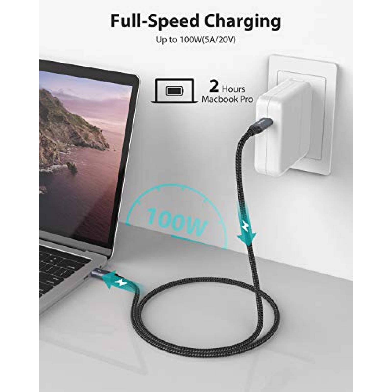 Cable Thunderbolt 3 Nimaso 3.3ft USB C 100W -Negro