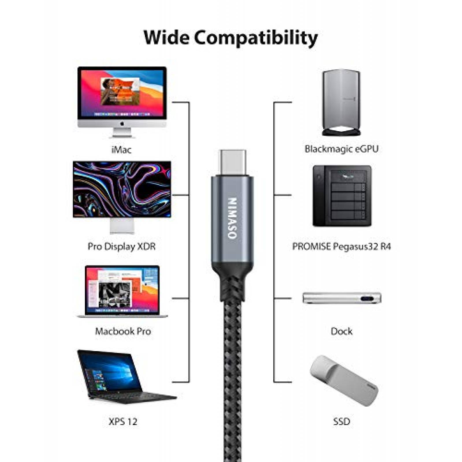Cable Thunderbolt 3 Nimaso 3.3ft USB C 100W -Negro