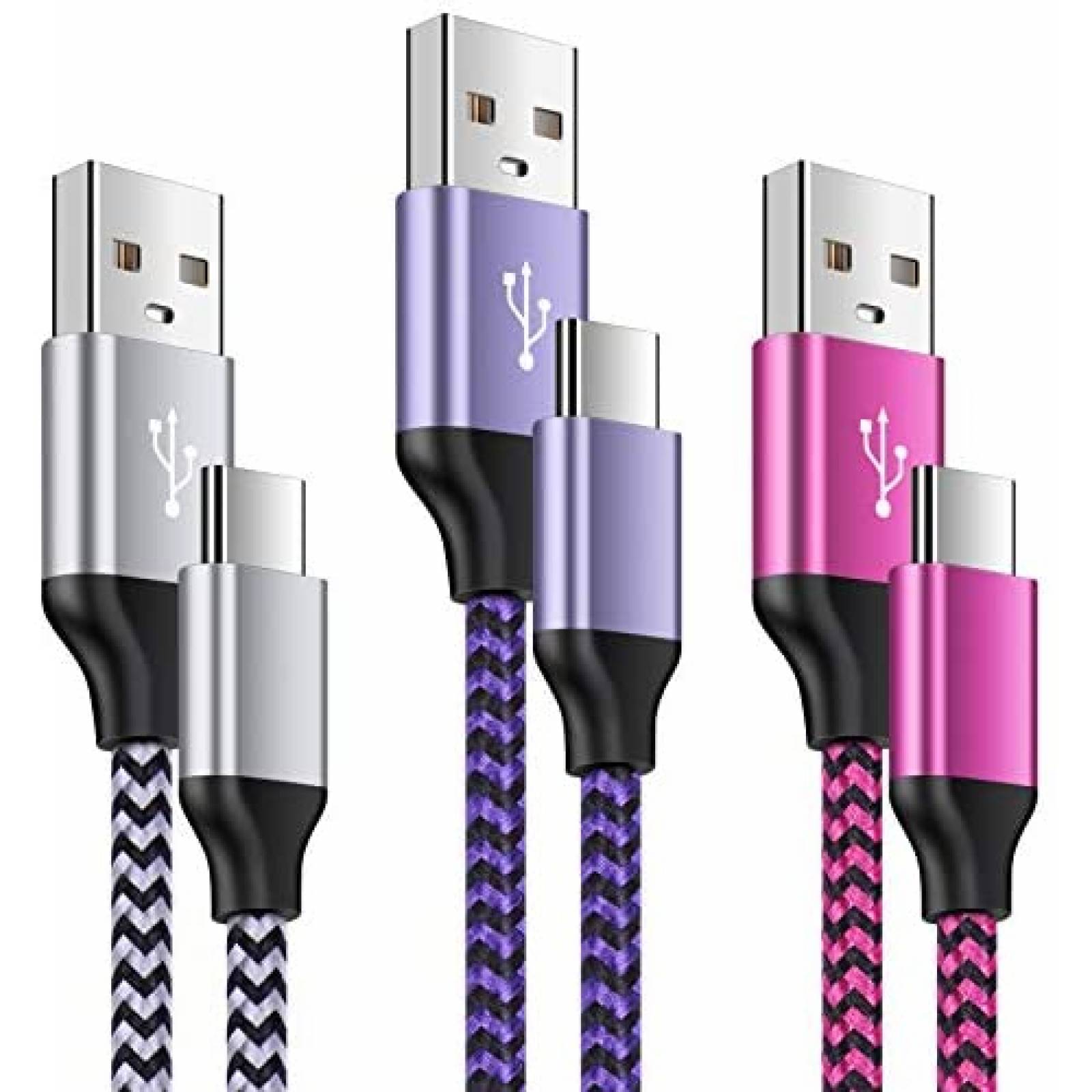 Cable USB HopePow Tipo C carga rapida 3 unidades -Rosa