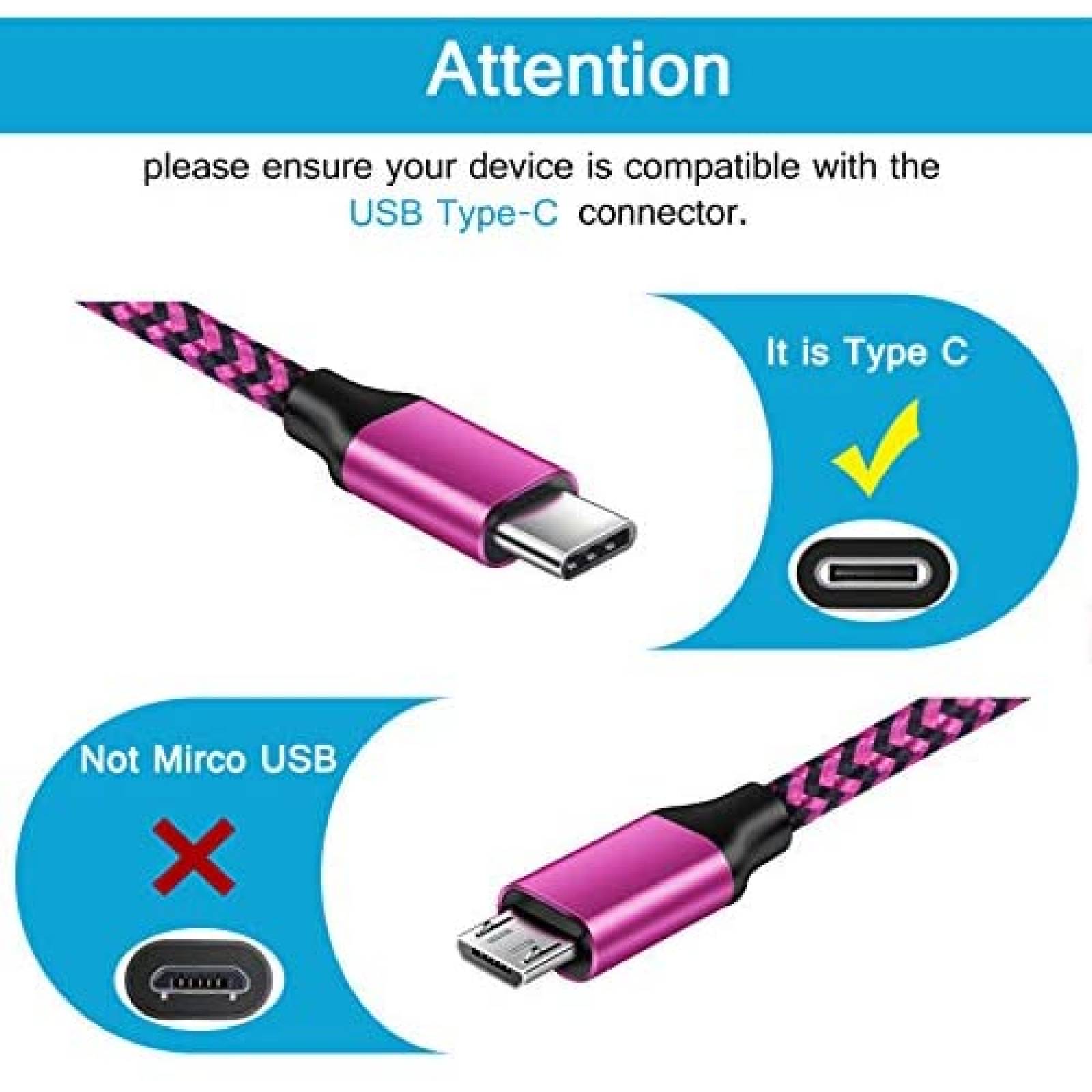 Cable USB HopePow Tipo C carga rapida 3 unidades -Rosa