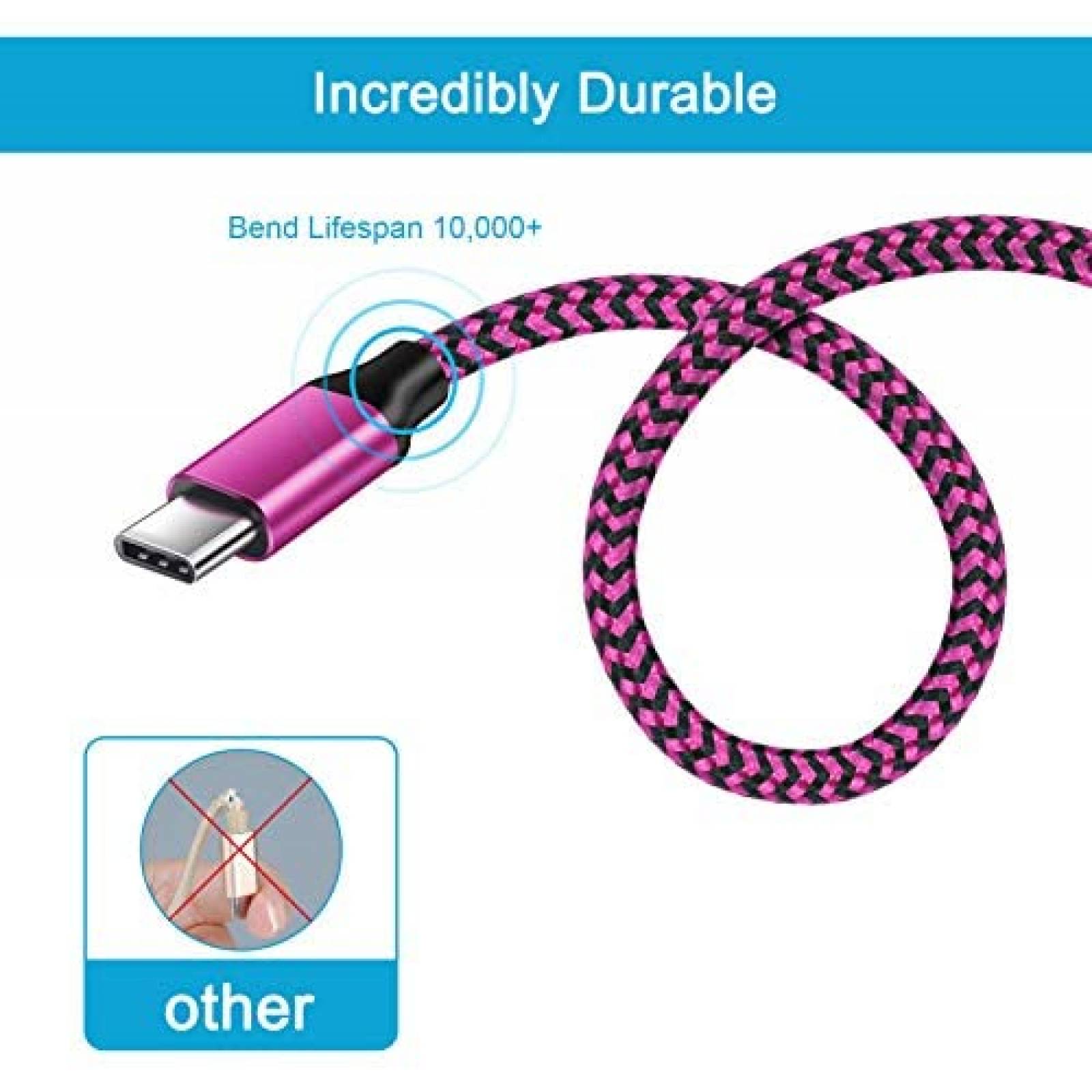 Cable USB HopePow Tipo C carga rapida 3 unidades -Rosa